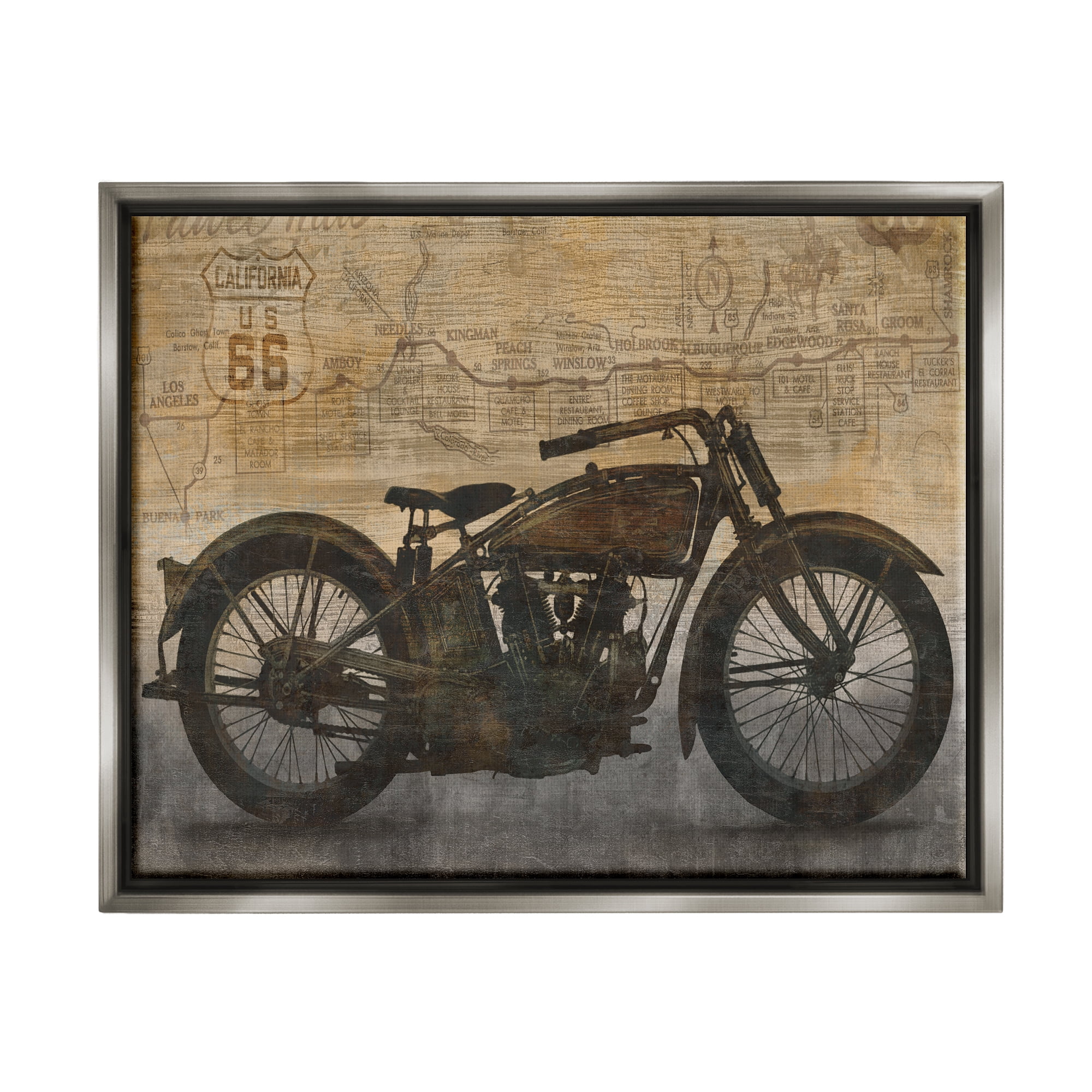 Stupell Industries Vintage Motorcycle Collage Transportation Painting Gray Floater Framed Art Print Wall Art, 21 x 17