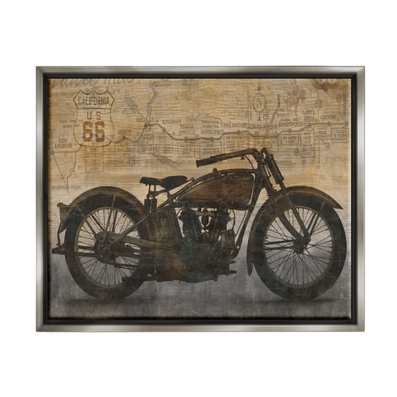 Stupell Industries Vintage Motorcycle Collage Transportation Painting Gray Floater Framed Art Print Wall Art, 21 x 17