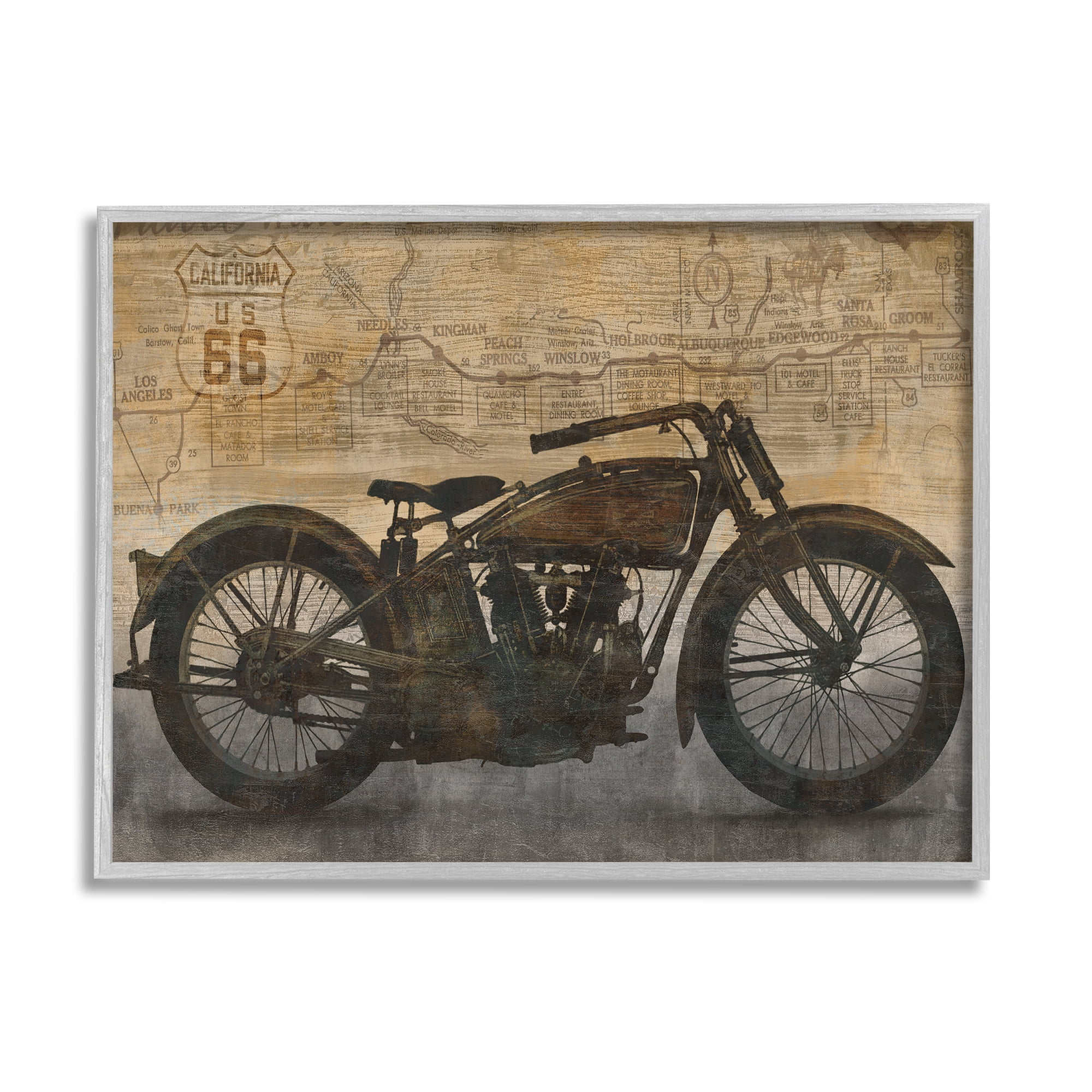 Stupell Industries Vintage Motorcycle Collage Transportation Painting Gray Framed Art Print Wall Art, 20 x 16