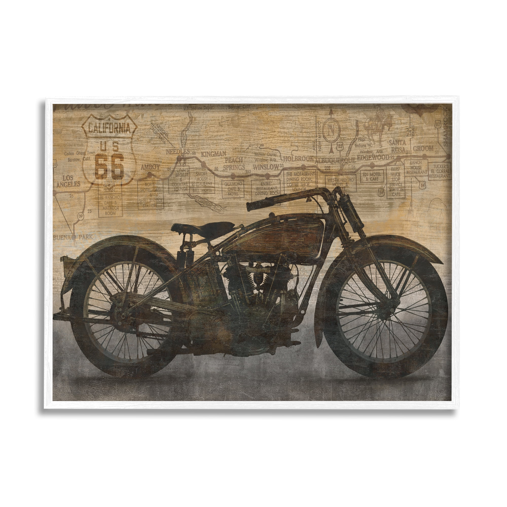 Stupell Industries Vintage Motorcycle Collage Transportation Painting White Framed Art Print Wall Art, 30 x 24