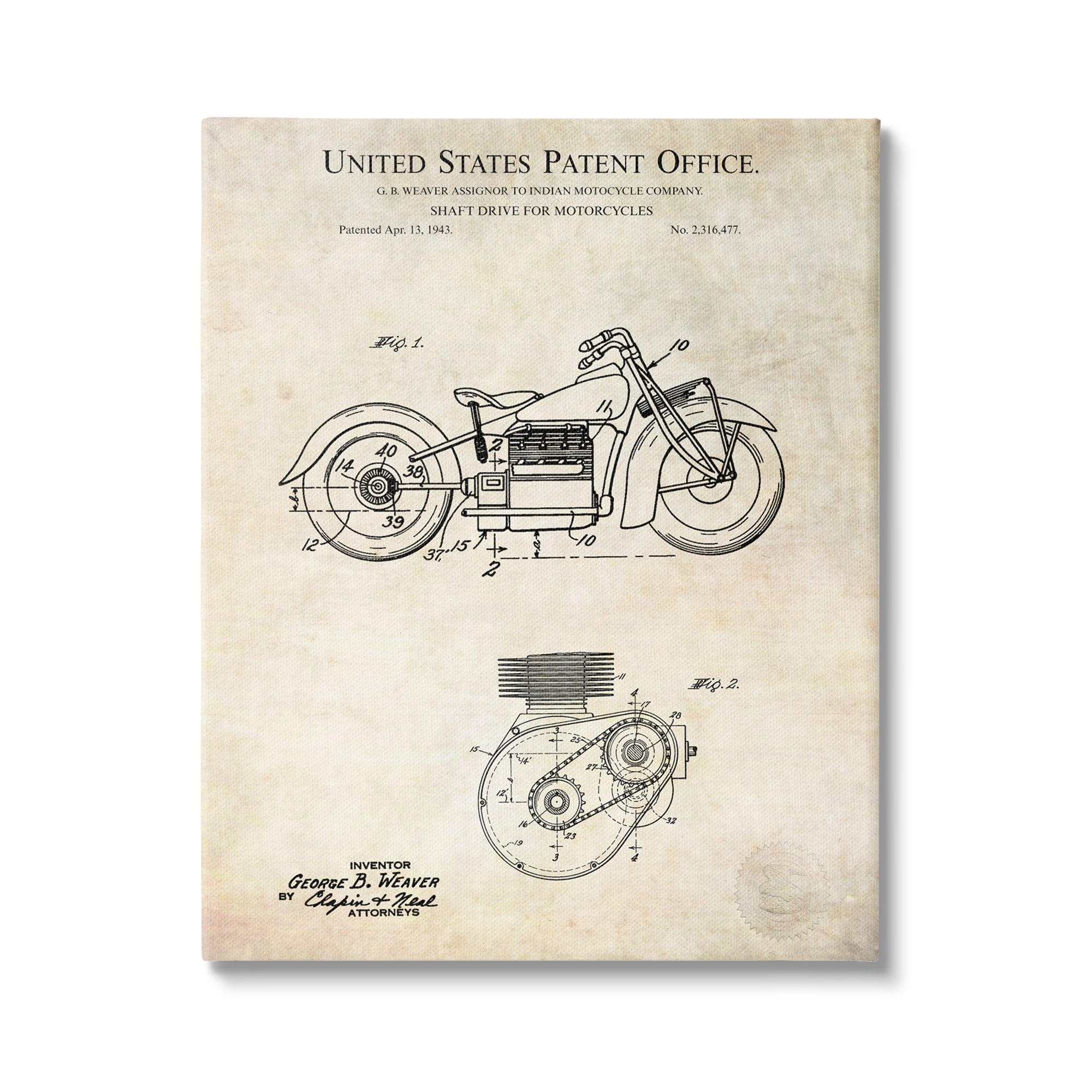 Stupell Industries Vintage Motorcycle Shaft Drive Machinery Blueprint Diagram Canvas Wall Art, 36 x 48, Design by Karl Hronek