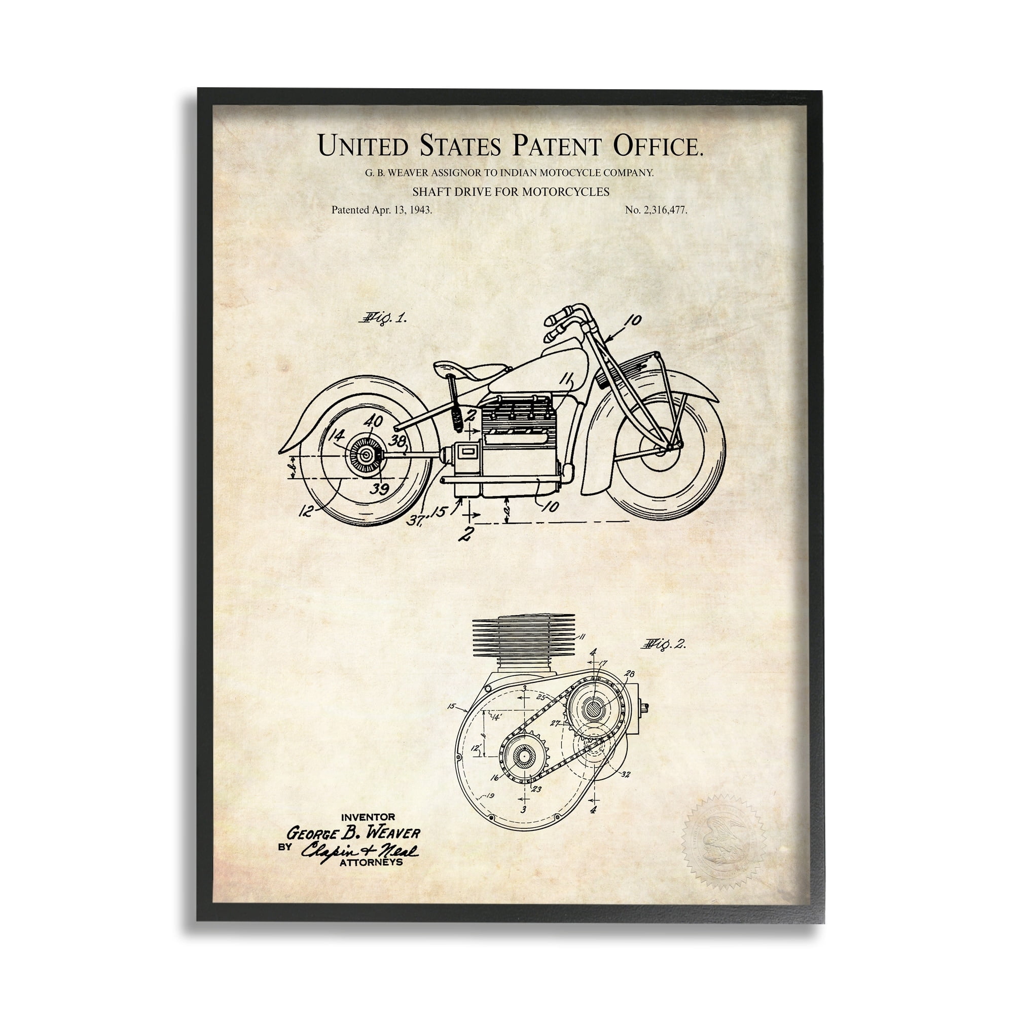 Stupell Industries Vintage Motorcycle Shaft Drive Machinery Blueprint Diagram Framed Wall Art, 24 x 30, Design by Karl Hronek