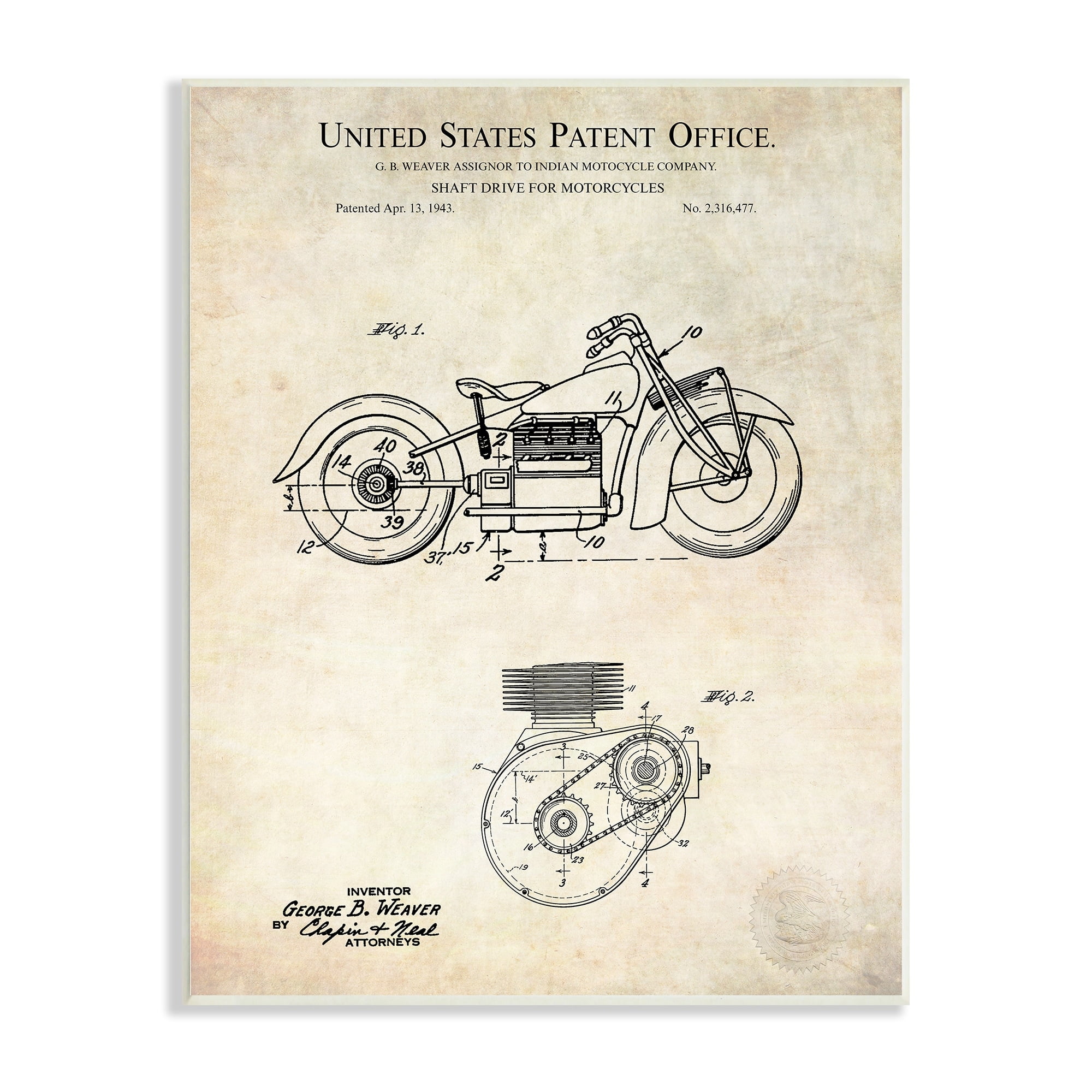 Stupell Industries Vintage Motorcycle Shaft Drive Machinery Blueprint Diagram Wood Wall Art, 13 x 19, Design by Karl Hronek