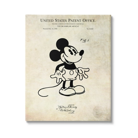 Stupell Industries Vintage Mouse Character Patent Graphic Art Gallery Wrapped Canvas Print Wall Art, Design by Karl Hronek