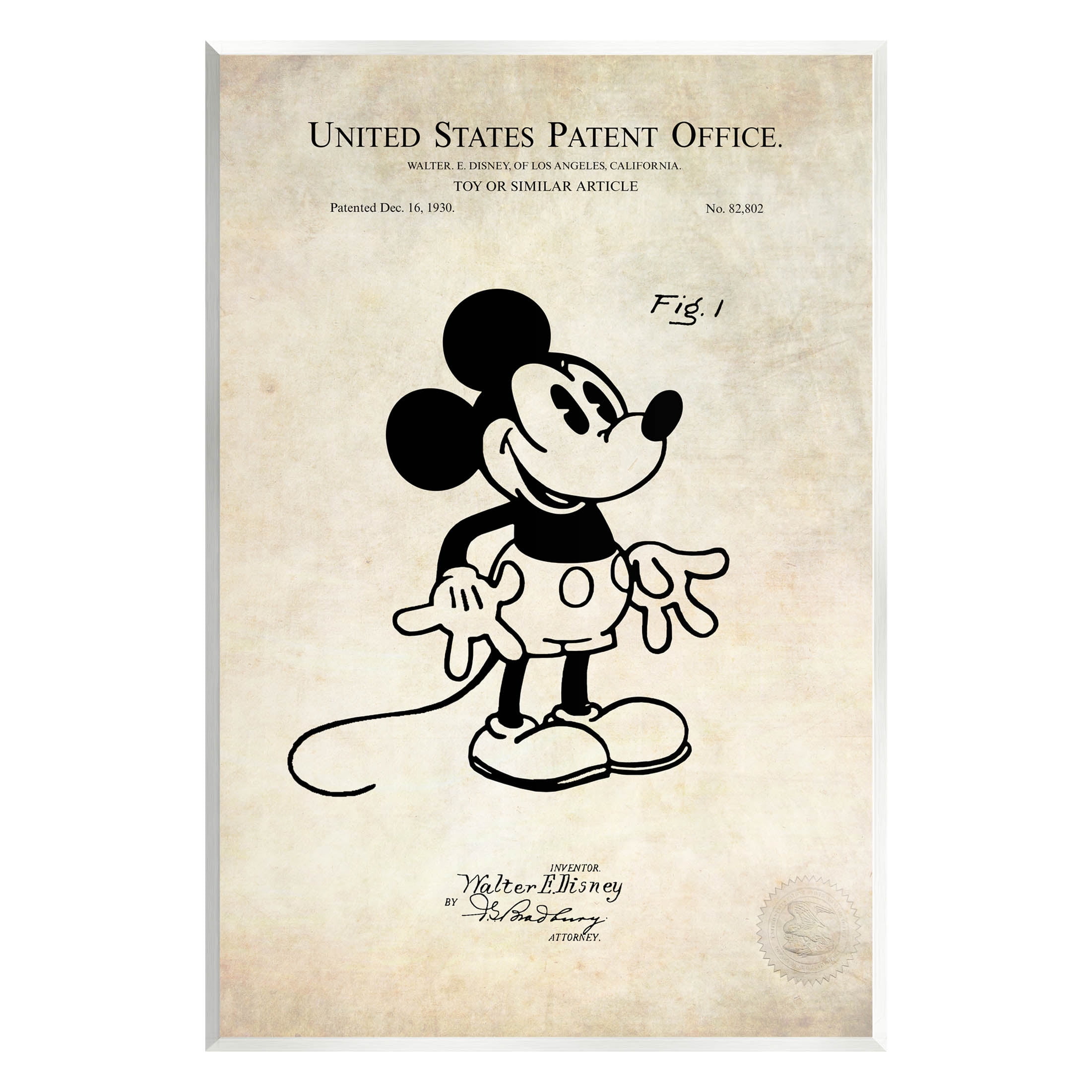 Stupell Industries Vintage Mouse Character Patent Graphic Art Unframed Art Print Wall Art, Design by Karl Hronek