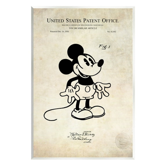 Stupell Industries Vintage Mouse Character Patent Graphic Art Unframed Art Print Wall Art, Design by Karl Hronek