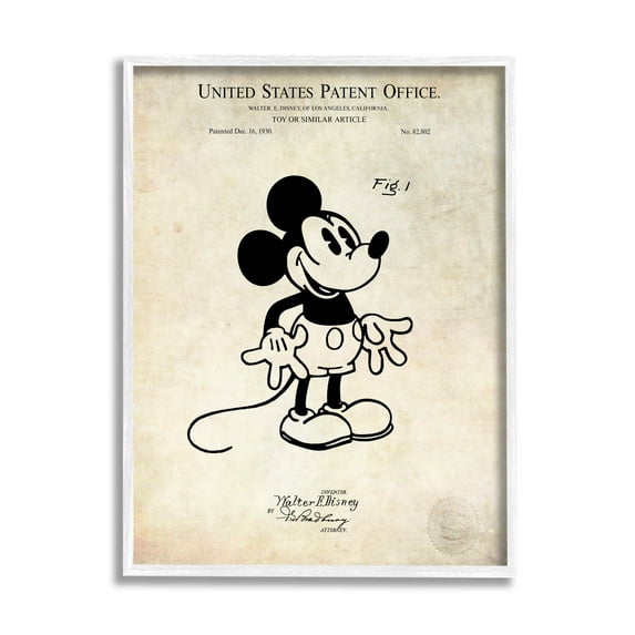 Stupell Industries Vintage Mouse Character Patent Graphic Art White Framed Art Print Wall Art, Design by Karl Hronek