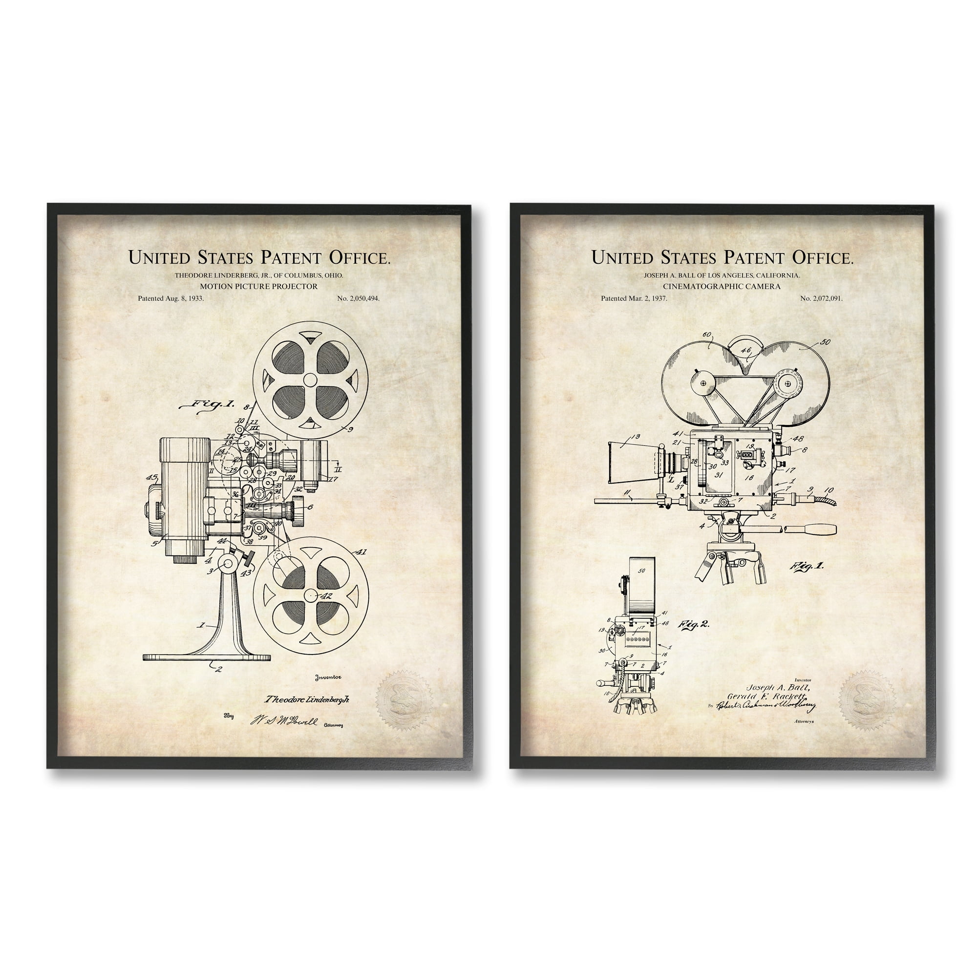 Vintage Movie Camera Patent Diagram Black Framed Canvas Art, 11 x 14