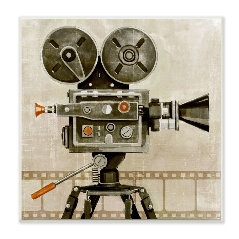 Vintage Movie Reel Camera Wall Plaque Art, 12 x 12