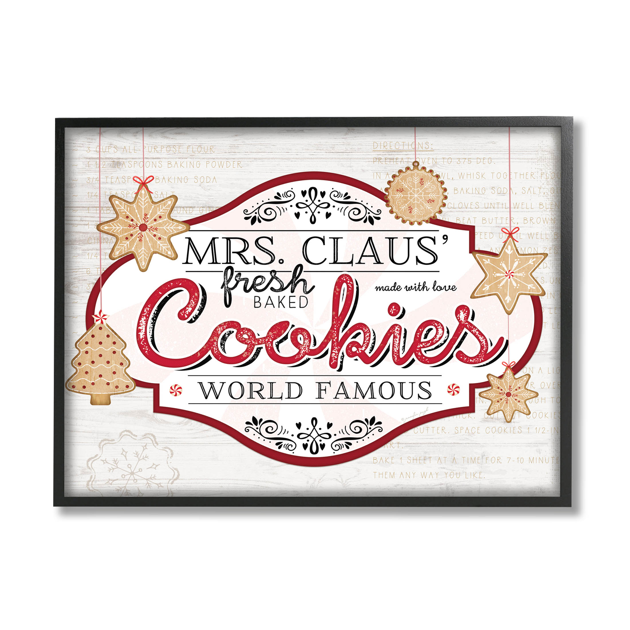 Stupell Industries Vintage Mrs. Claus Cookies Sign Graphic Art Black Framed Art Print Wall Art, Design by Jennifer Pugh