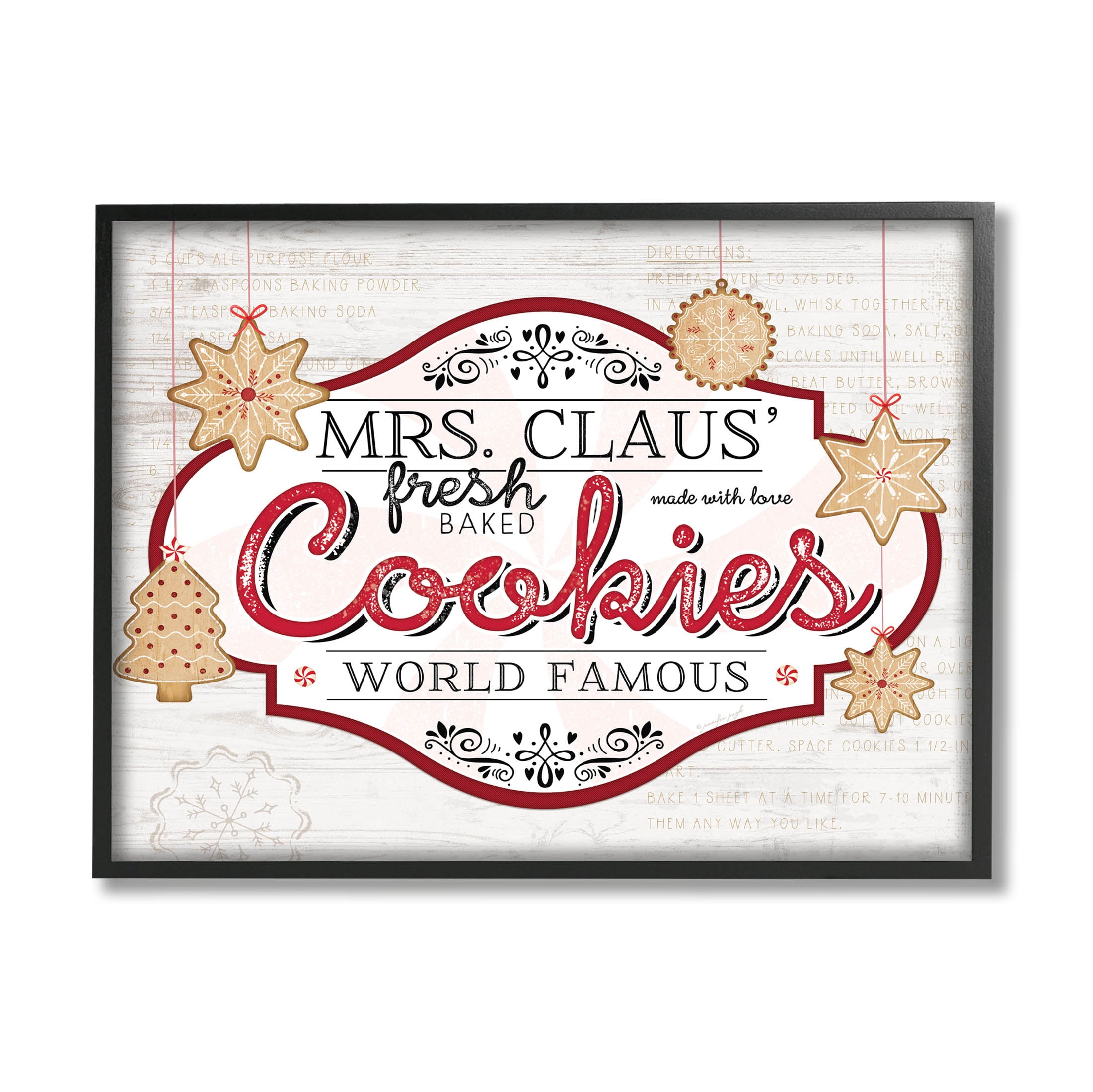Stupell Industries Vintage Mrs. Claus Cookies Sign Graphic Art Black Framed Art Print Wall Art, Design by Jennifer Pugh