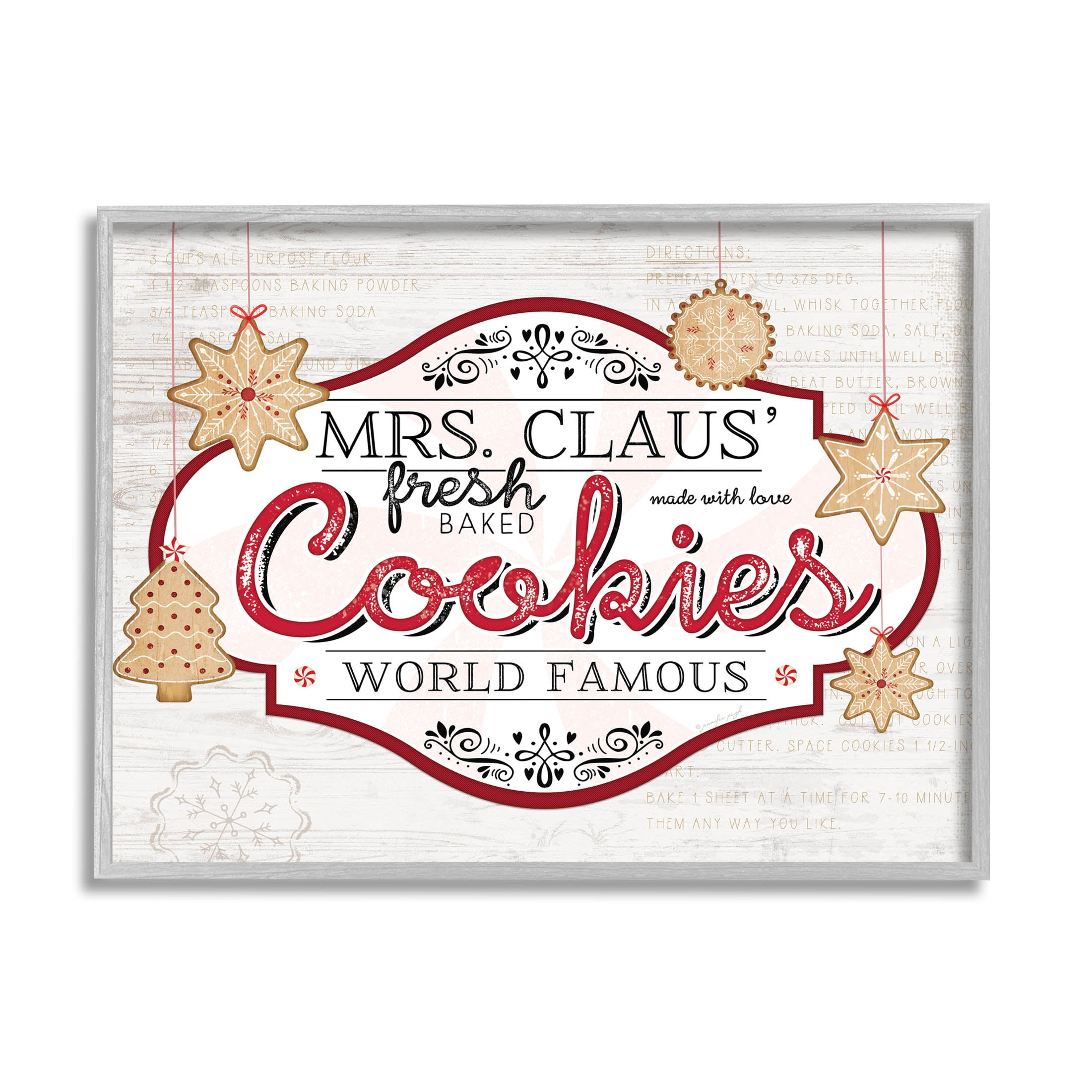 Stupell Industries Vintage Mrs. Claus Cookies Sign Graphic Art Gray Framed Art Print Wall Art, Design by Jennifer Pugh