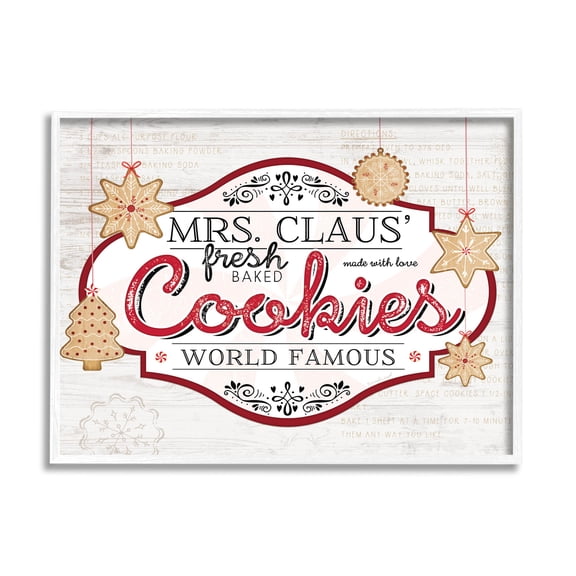 Stupell Industries Vintage Mrs. Claus Cookies Sign Graphic Art White Framed Art Print Wall Art, Design by Jennifer Pugh