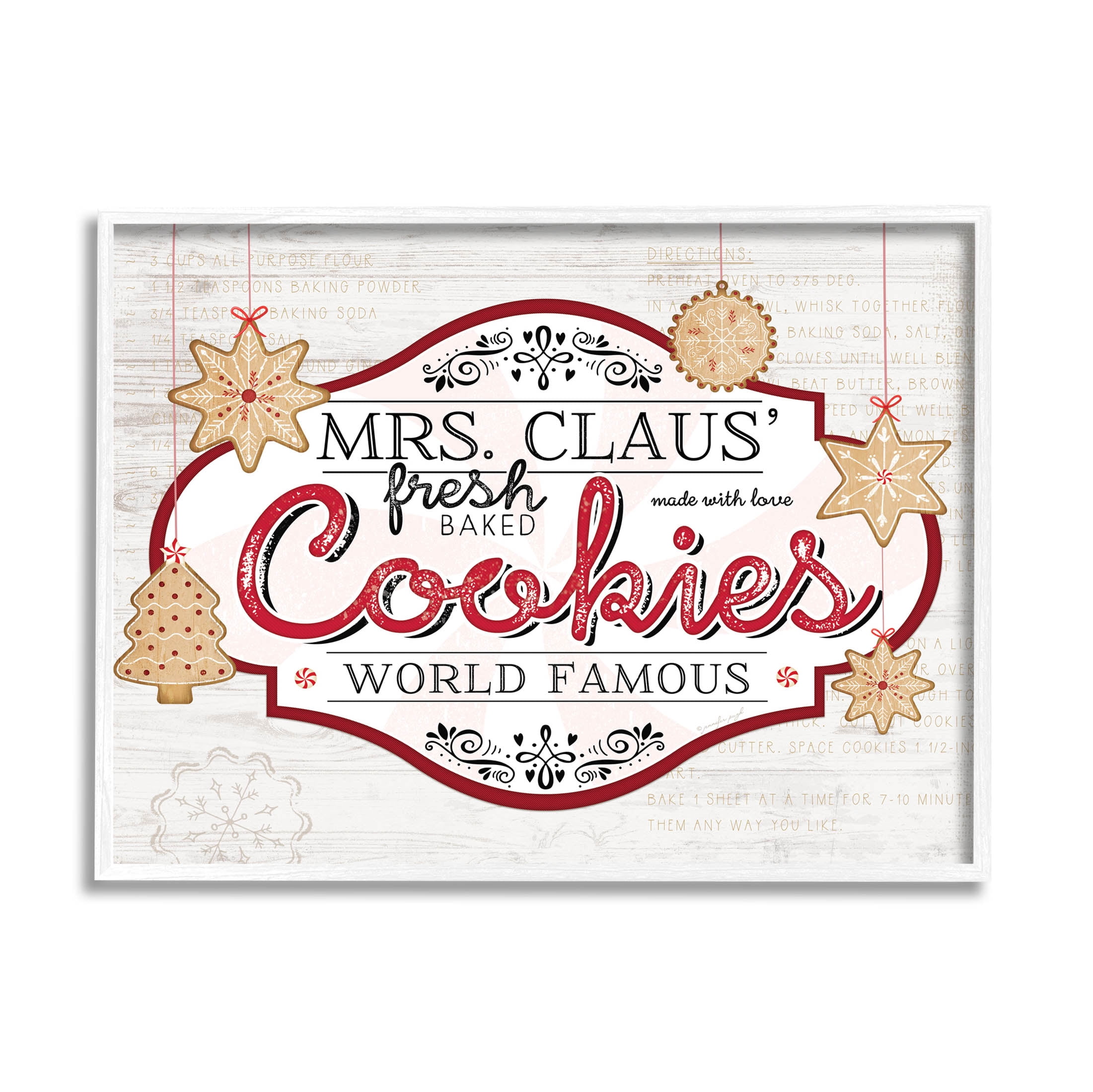 Stupell Industries Vintage Mrs. Claus Cookies Sign Graphic Art White Framed Art Print Wall Art, Design by Jennifer Pugh
