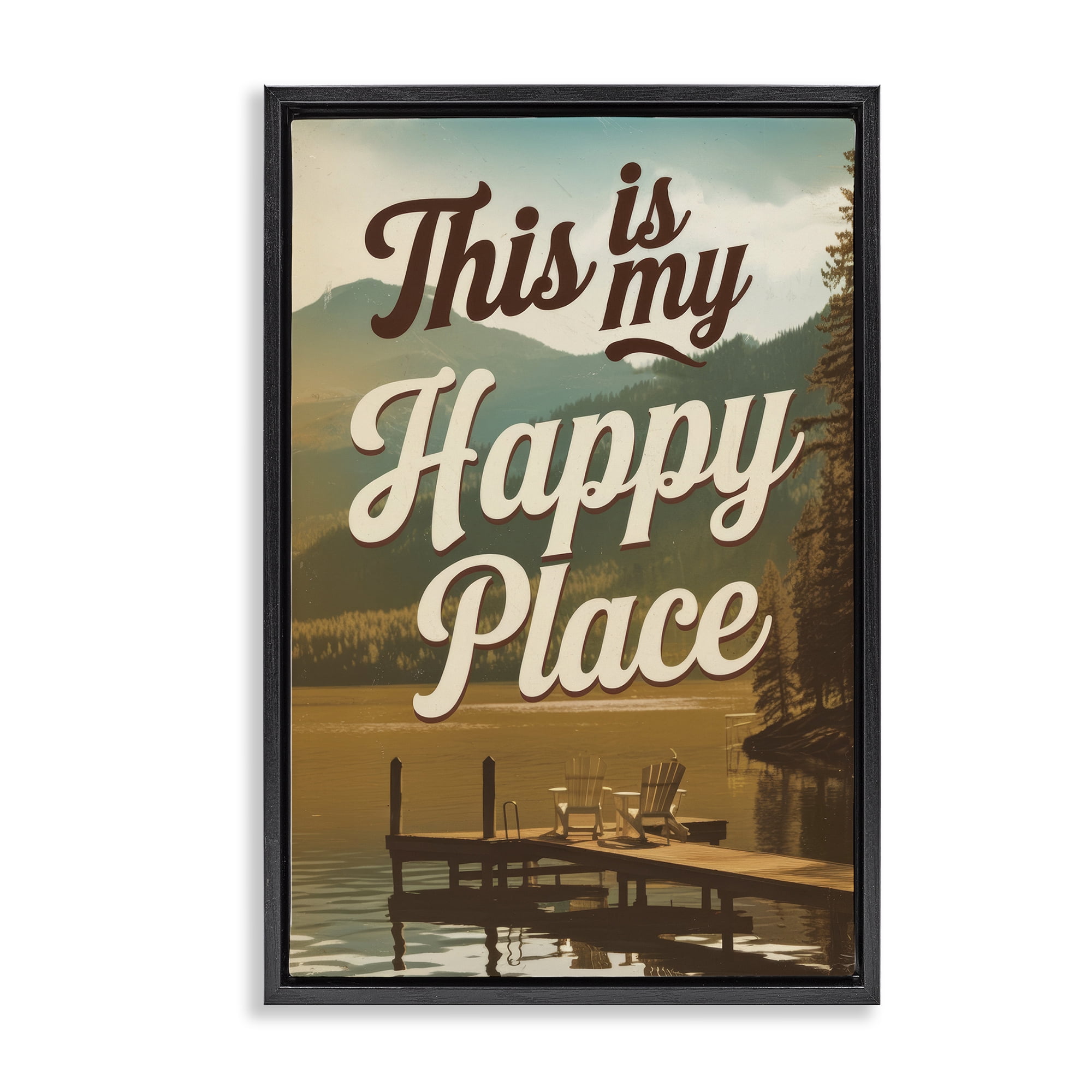 Stupell Industries Vintage My Happy Place Black Framed Floater Canvas Wall Art, design by Andreas Magnusson
