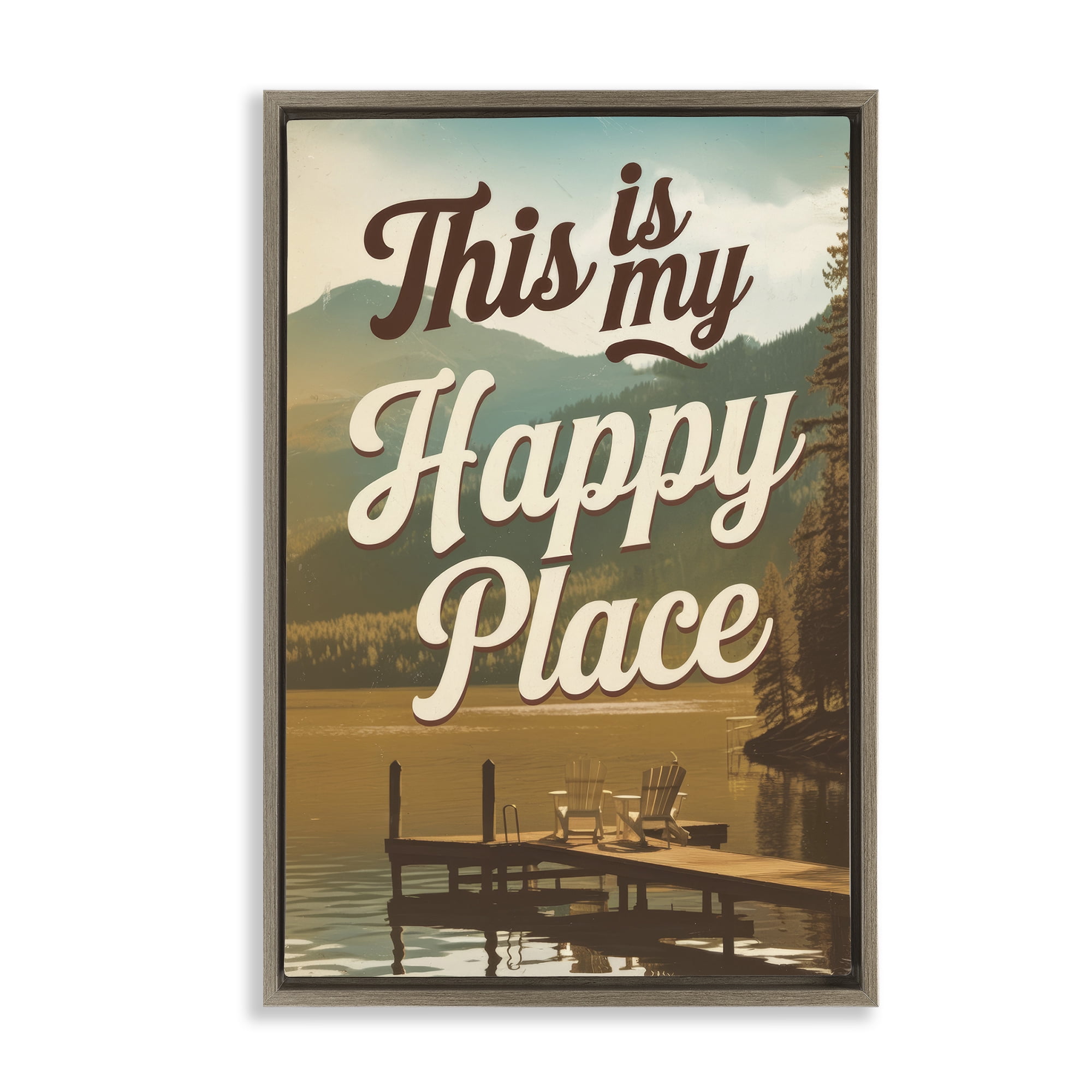 Stupell Industries Vintage My Happy Place Brown Framed Floater Canvas Wall Art, design by Andreas Magnusson