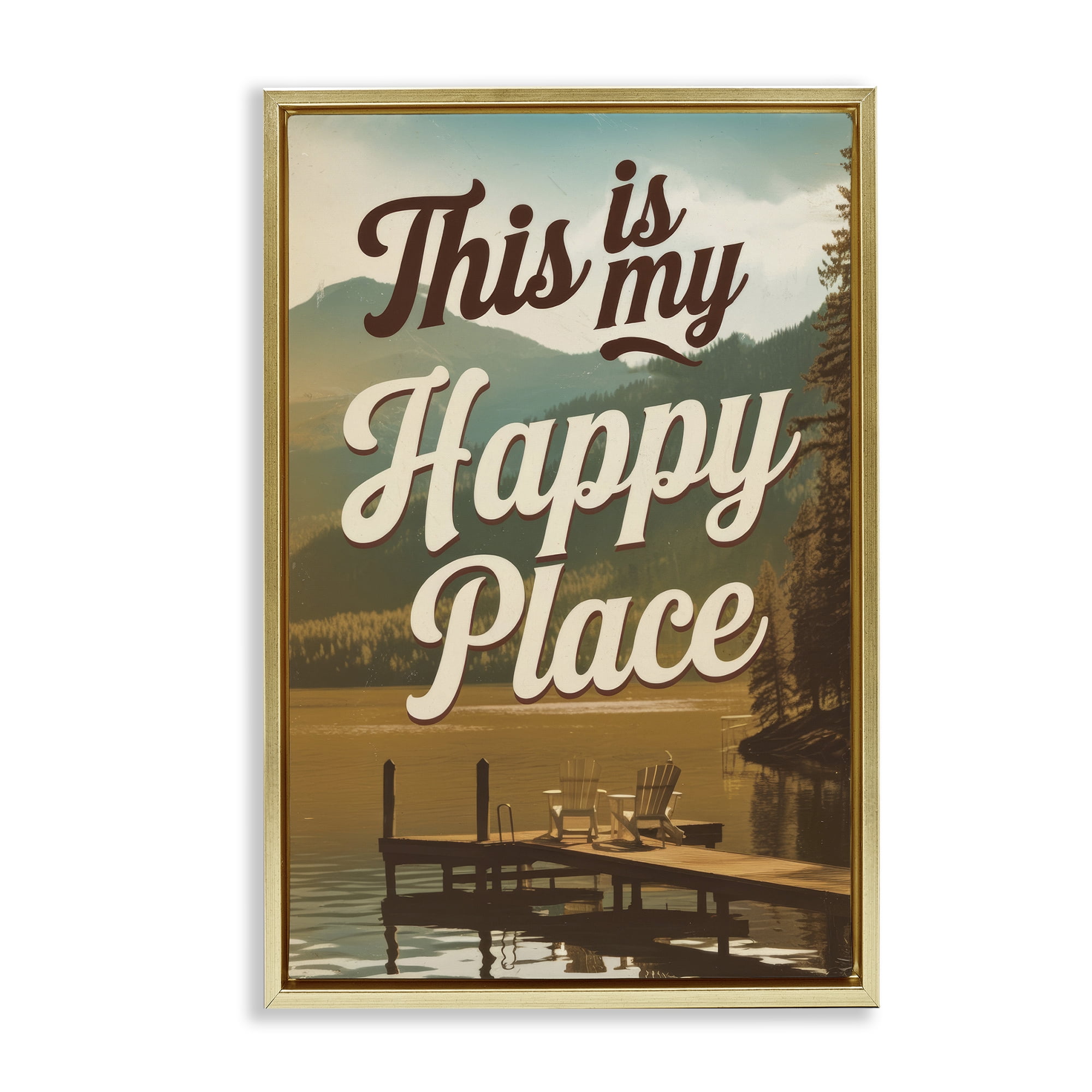 Stupell Industries Vintage My Happy Place Gold Framed Floater Canvas Wall Art, design by Andreas Magnusson
