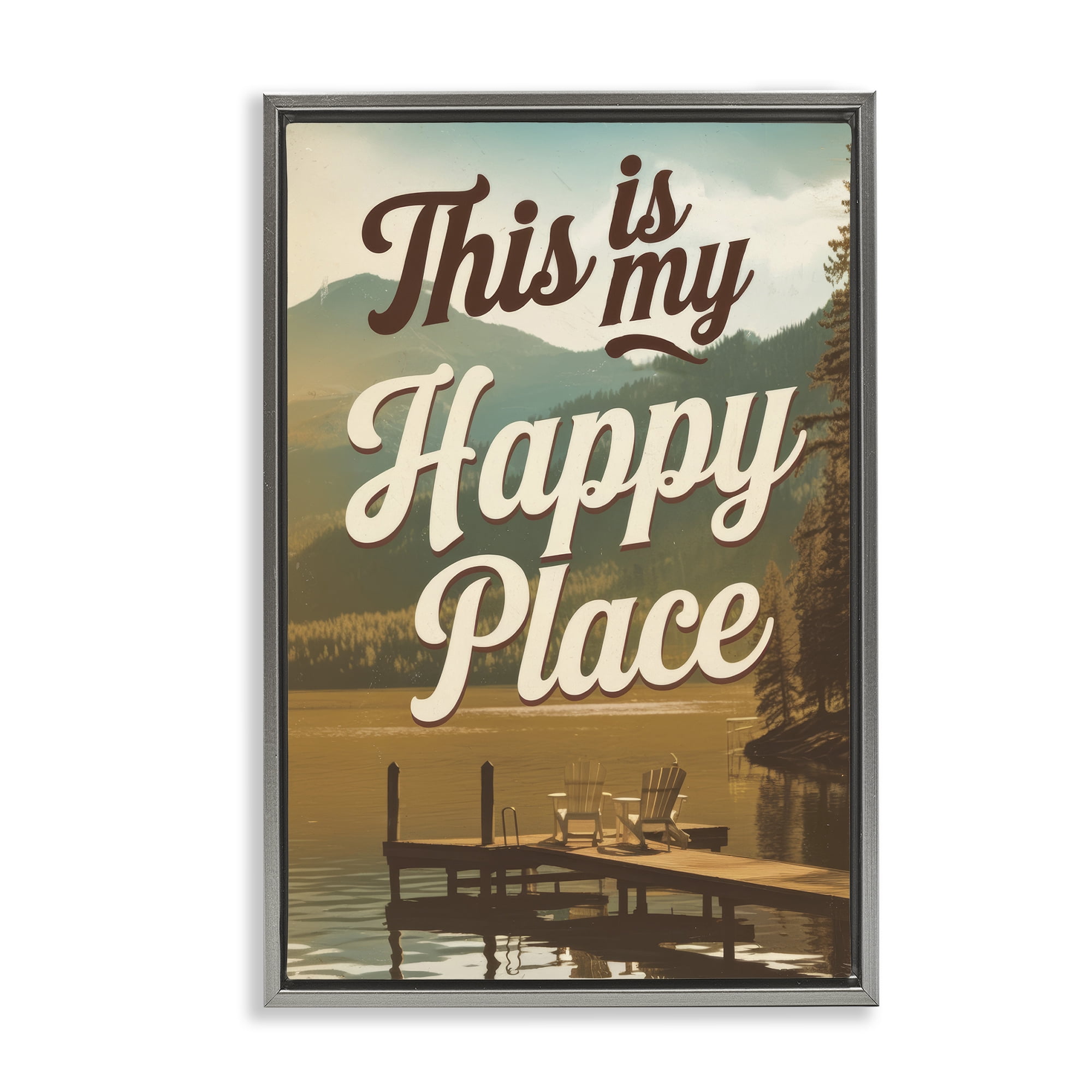 Stupell Industries Vintage My Happy Place Gray Framed Floater Canvas Wall Art, design by Andreas Magnusson