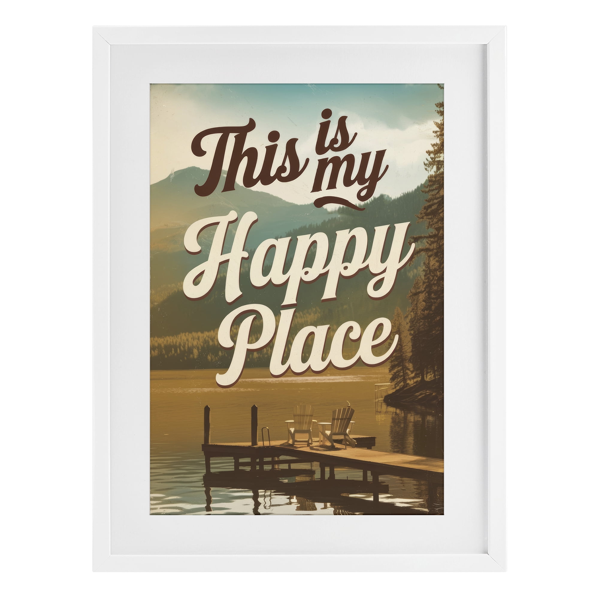 Stupell Industries Vintage My Happy Place White Framed Print Under Glass, design by Andreas Magnusson