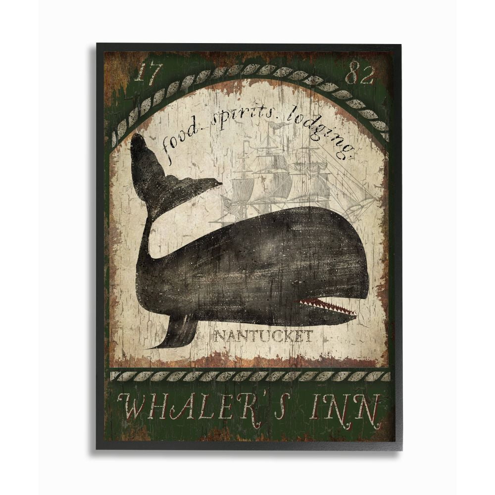 Stupell Industries Vintage Nantucket Whaler's Inn Sign Graphic Art Black Framed Art Print Wall Art, 24x30, by Beth Albert