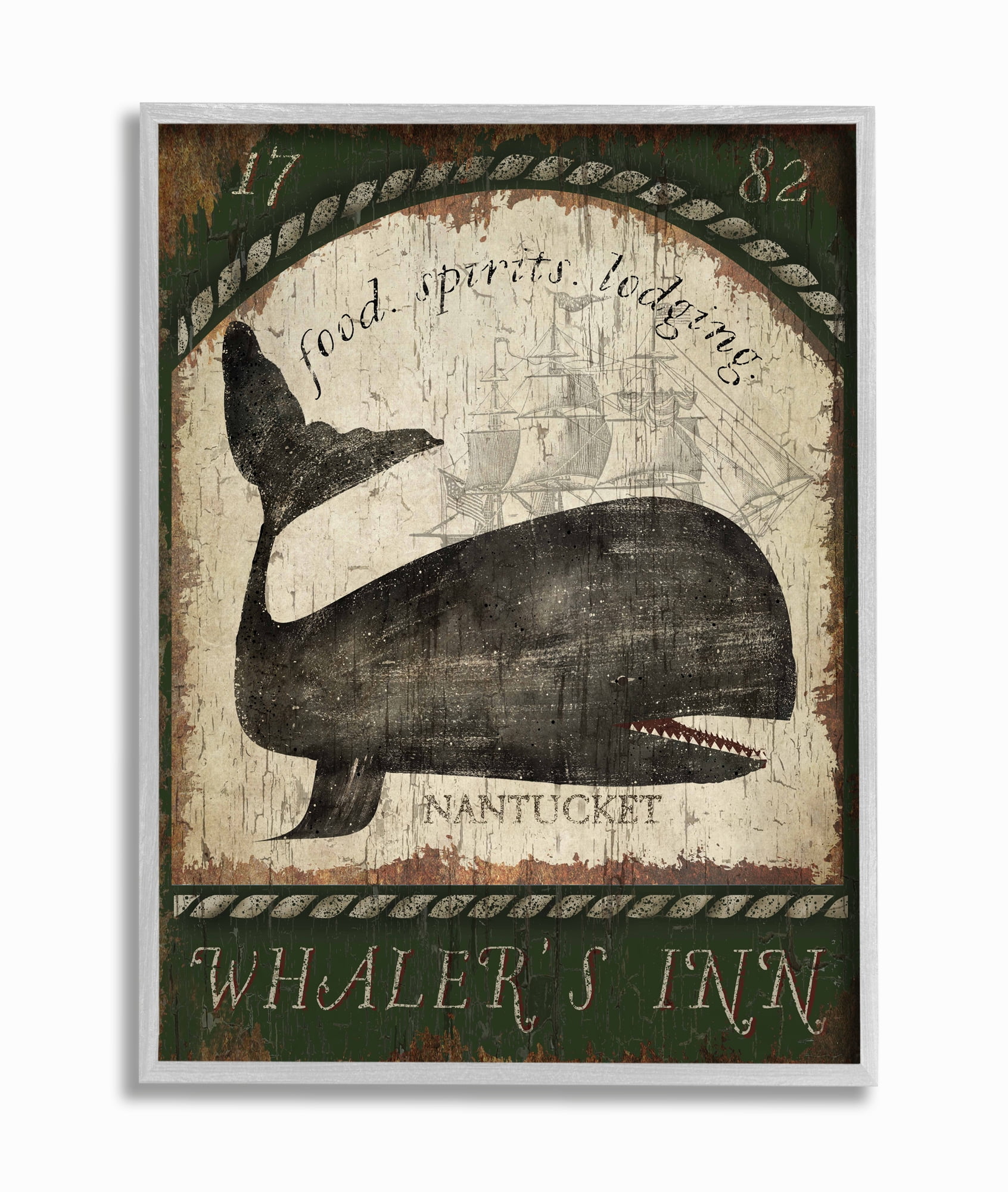 Stupell Industries Vintage Nantucket Whaler's Inn Sign Graphic Art Gray Framed Art Print Wall Art, 11x14, by Beth Albert