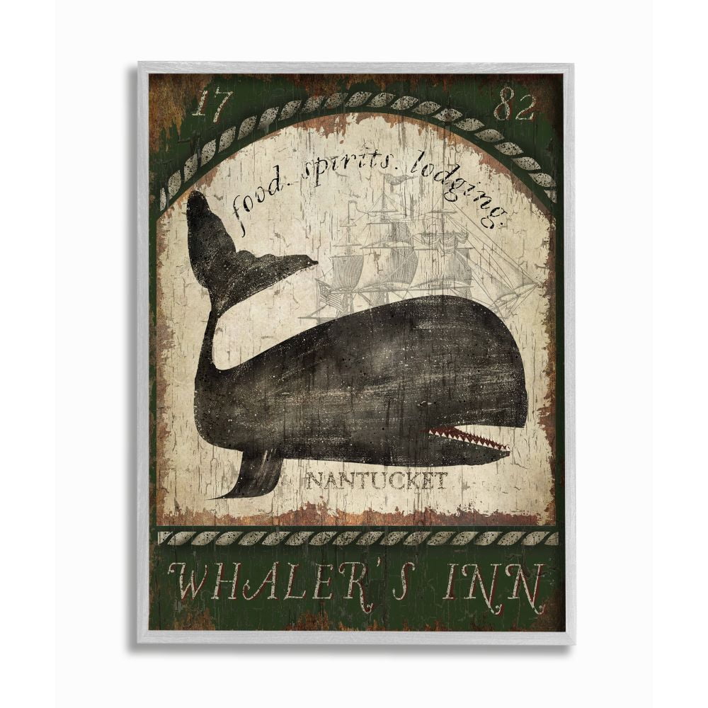 Stupell Industries Vintage Nantucket Whaler's Inn Sign Graphic Art Gray Framed Art Print Wall Art, 16x20, by Beth Albert