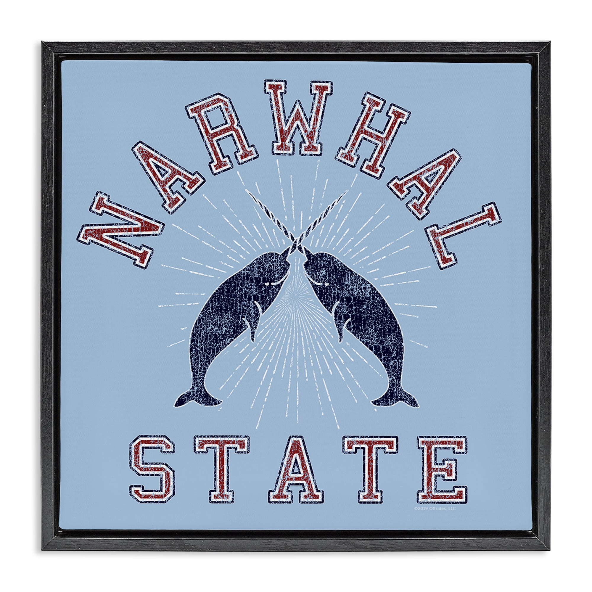 Stupell Industries Vintage Narwhal State Animals Painting Black Floater Framed Canvas Art Print Wall Art, 25 x 25