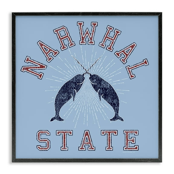 Stupell Industries Vintage Narwhal State Animals Painting Black Framed Art Print Wall Art, 12 x 12