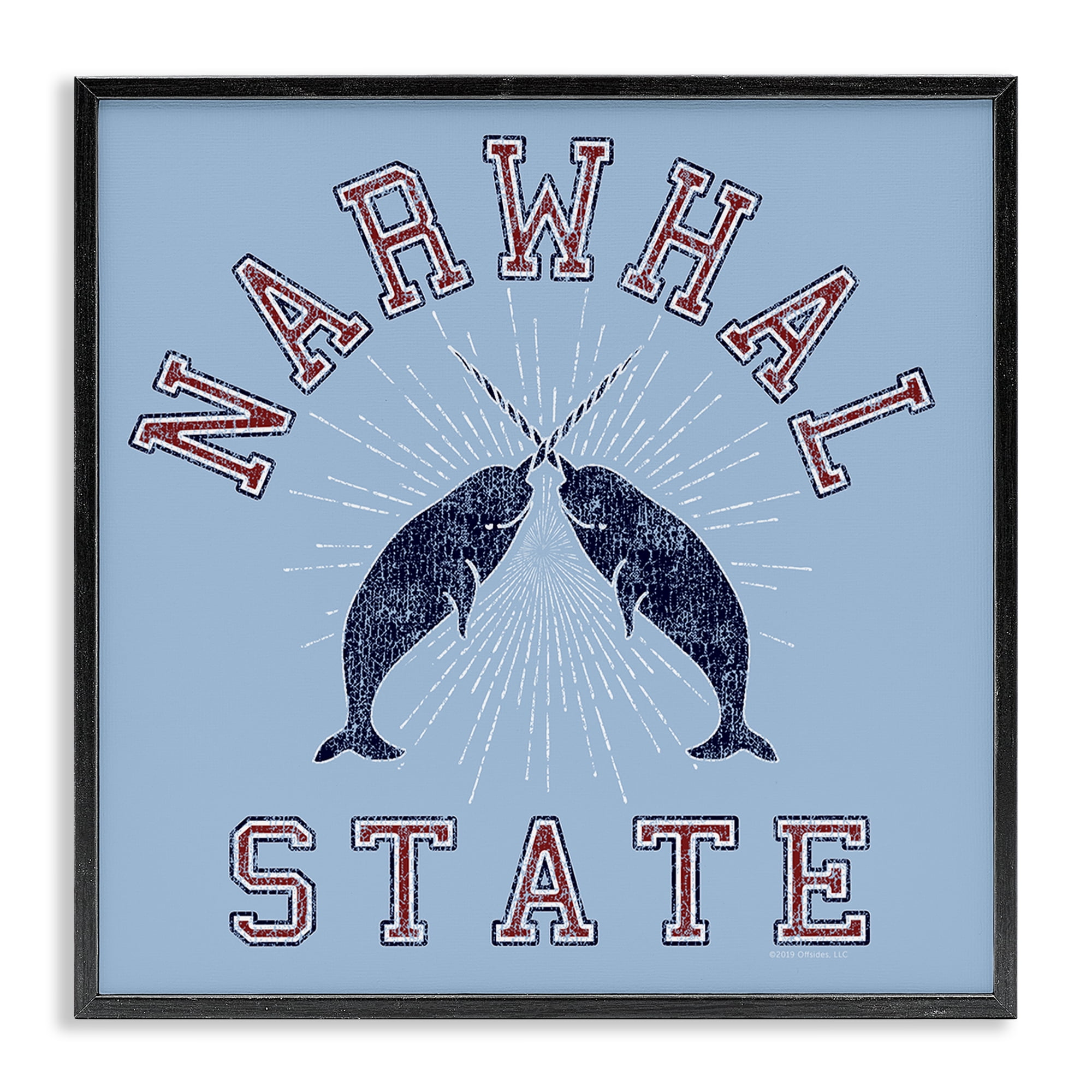 Stupell Industries Vintage Narwhal State Animals Painting Black Framed Art Print Wall Art, 17 x 17