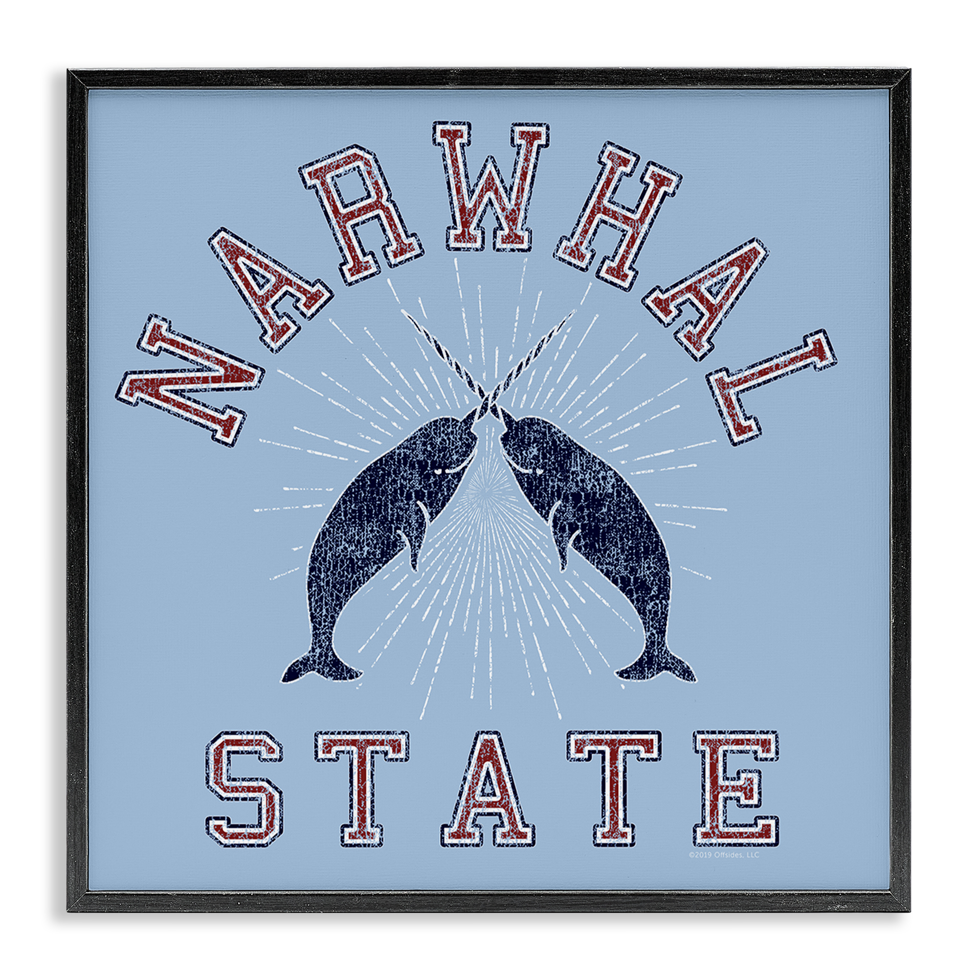 Stupell Industries Vintage Narwhal State Animals Painting Black Framed Art Print Wall Art, 24 x 24
