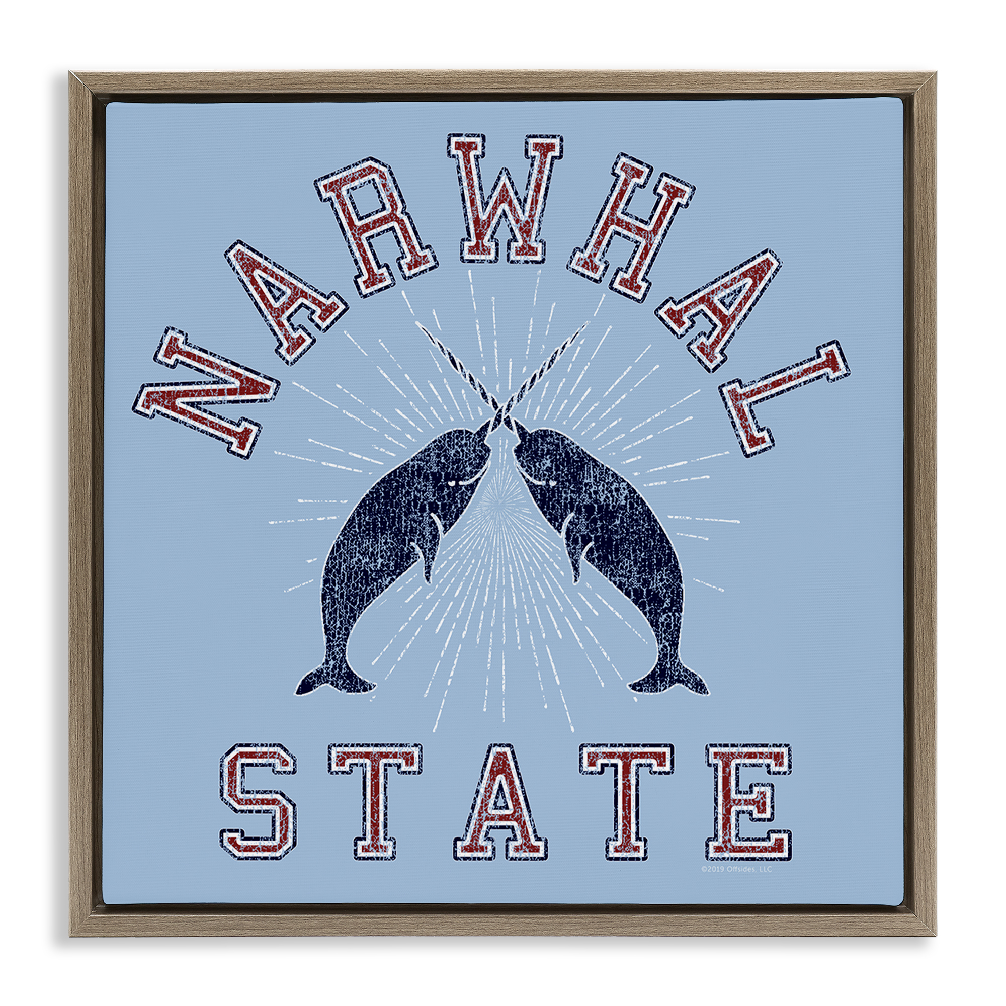 Stupell Industries Vintage Narwhal State Animals Painting Brown Floater Framed Canvas Art Print Wall Art, 25 x 25