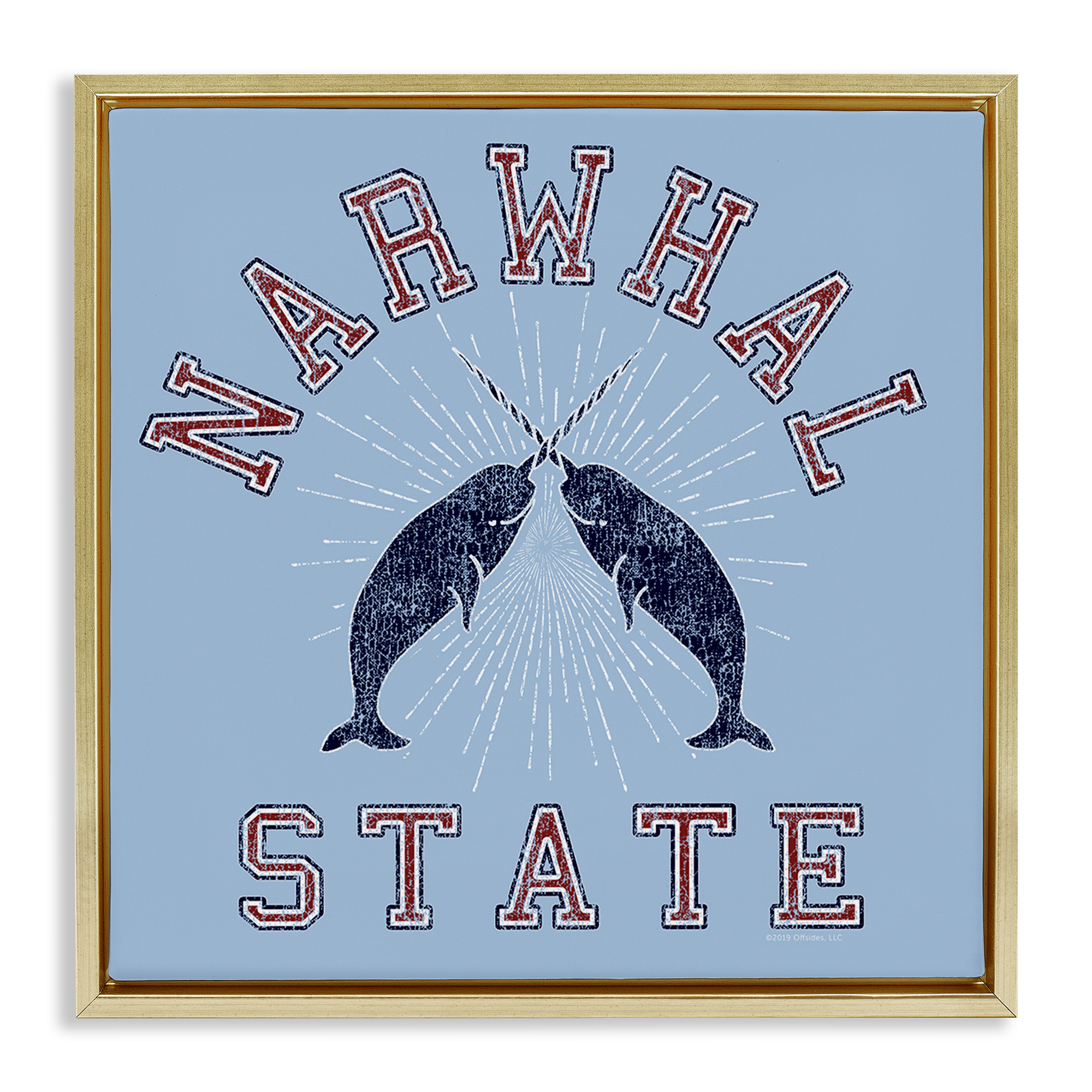 Stupell Industries Vintage Narwhal State Animals Painting Gold Floater Framed Canvas Art Print Wall Art, 25 x 25