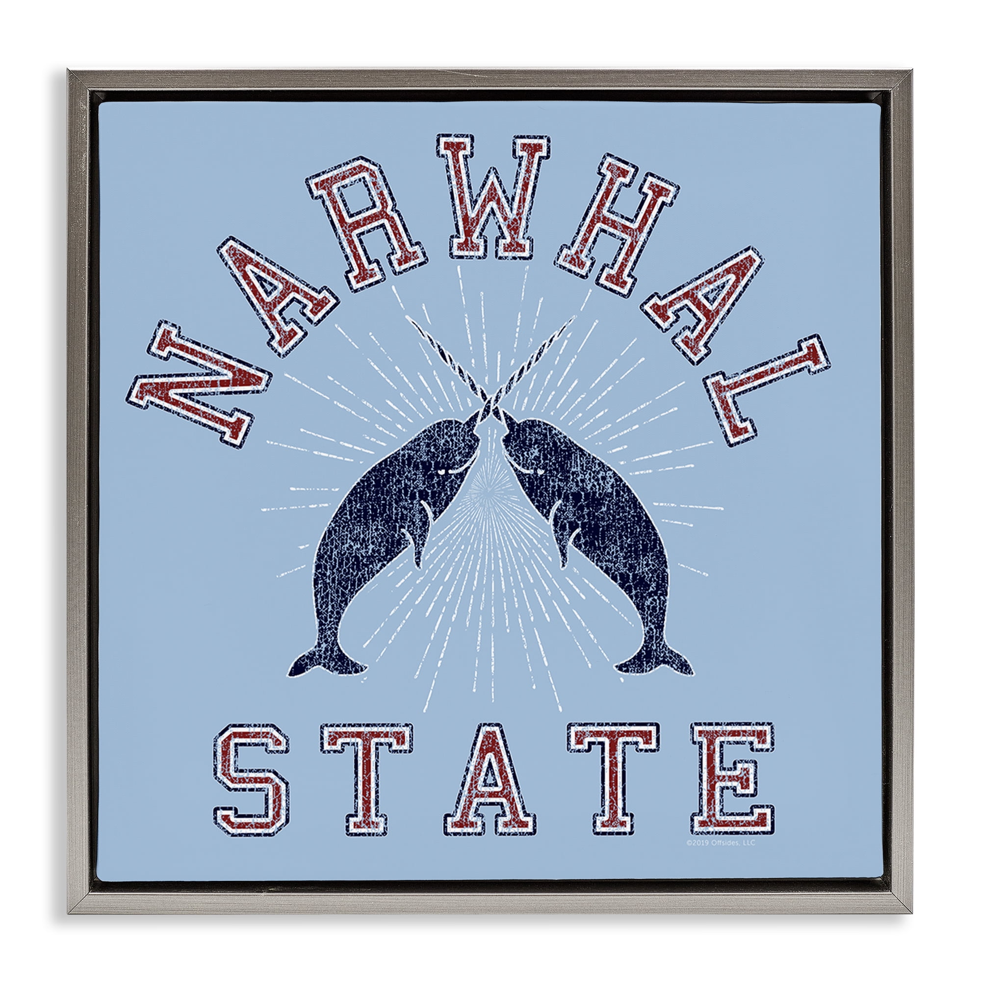 Stupell Industries Vintage Narwhal State Animals Painting Gray Floater Framed Canvas Art Print Wall Art, 25 x 25