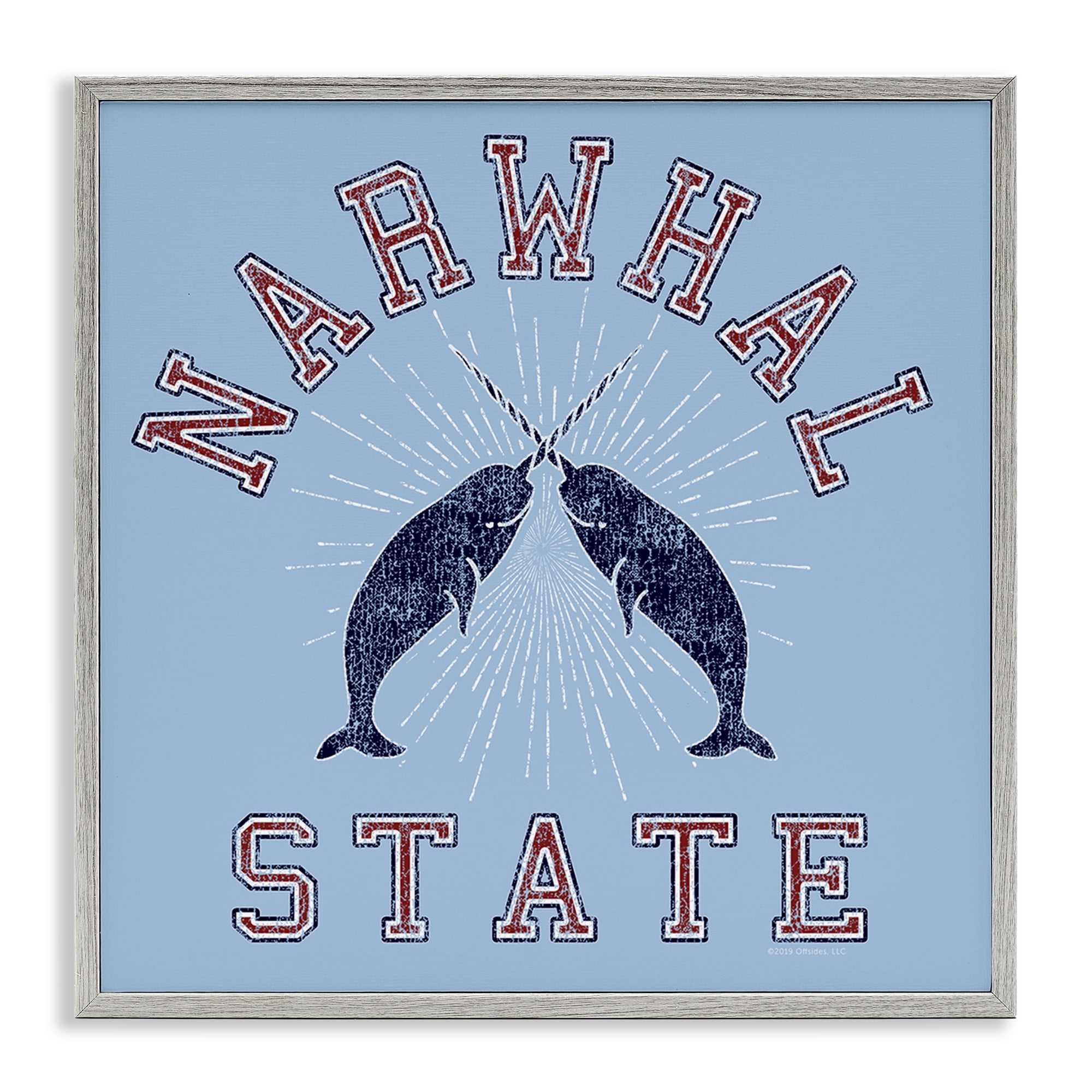 Stupell Industries Vintage Narwhal State Animals Painting Gray Framed Art Print Wall Art, 17 x 17