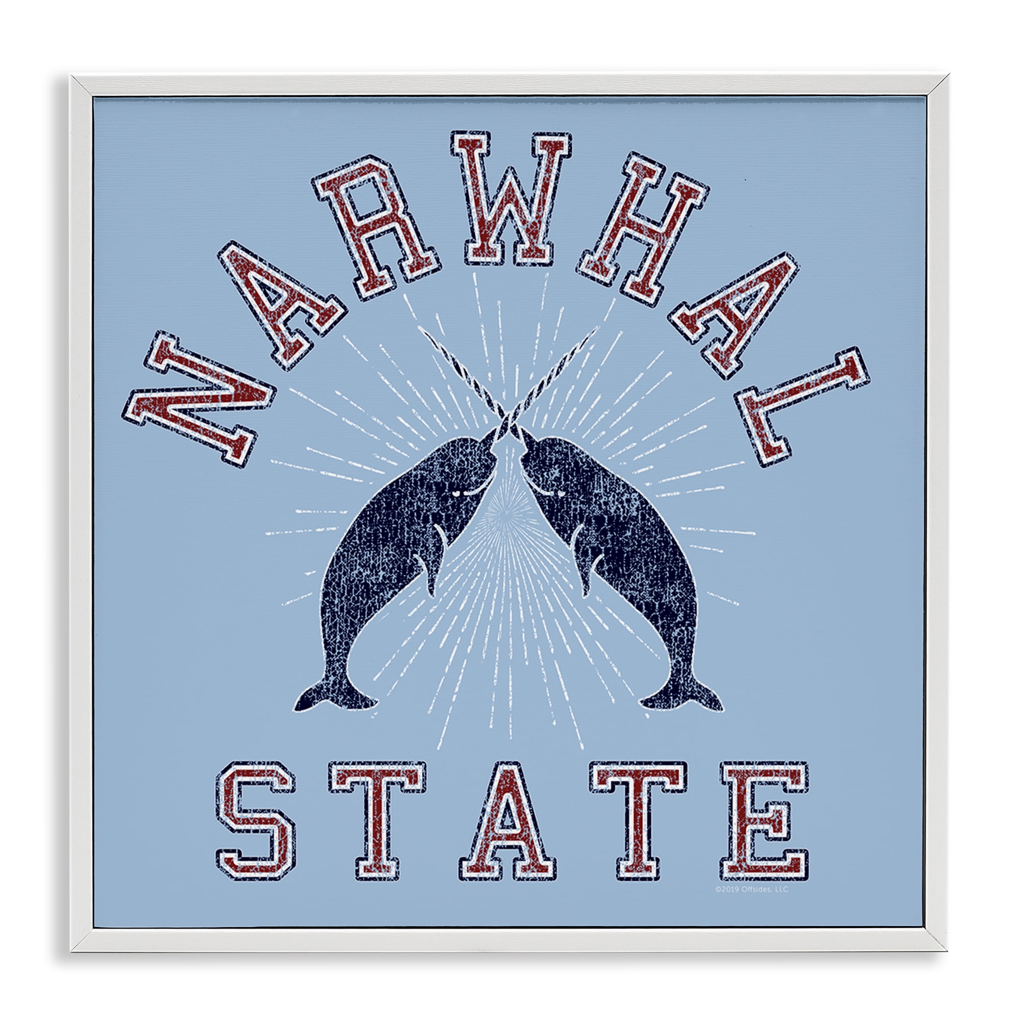Stupell Industries Vintage Narwhal State Animals Painting White Framed Art Print Wall Art, 24 x 24