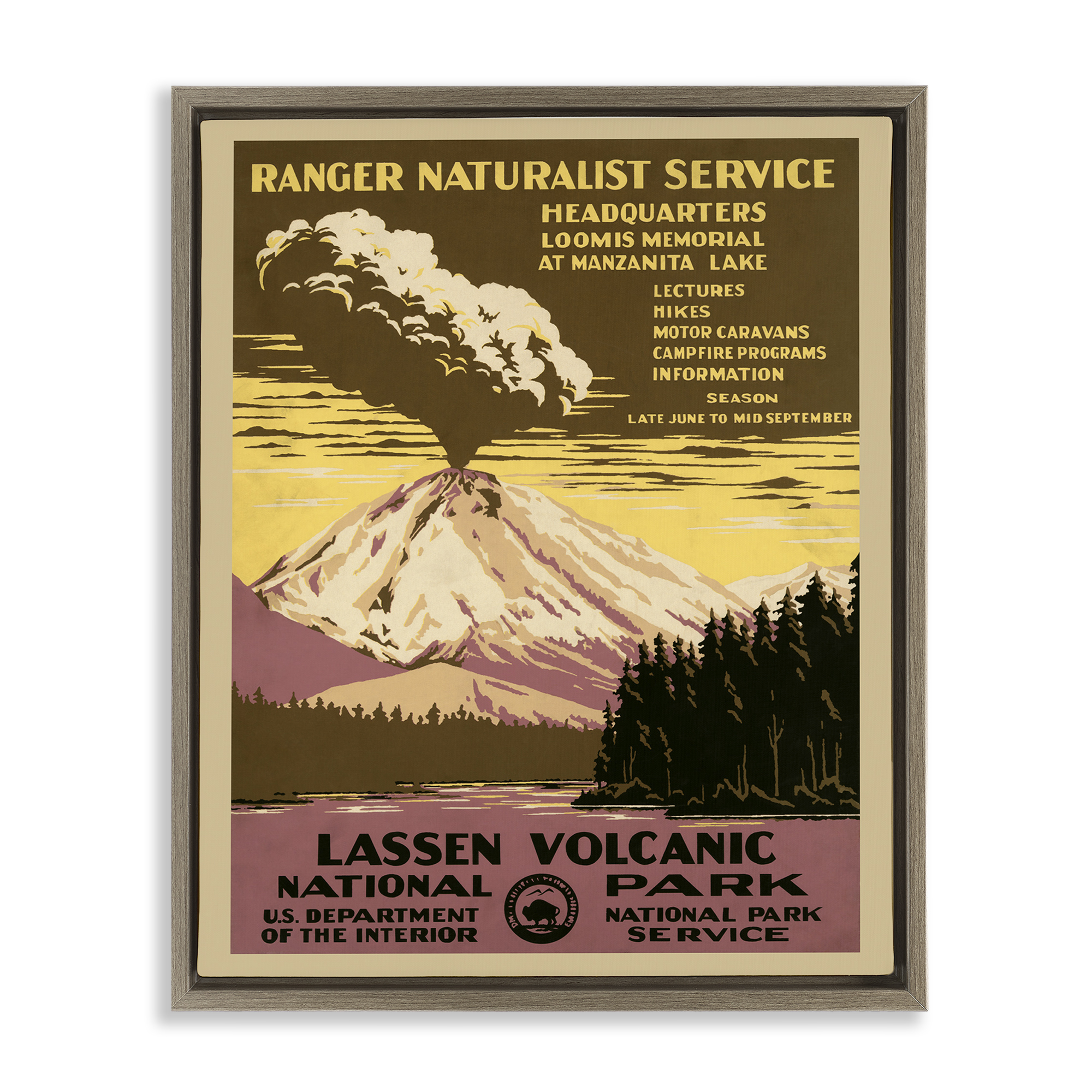 Stupell Industries Vintage National Park Landscape Painting Brown Floater Framed Art Print Wall Art, 17 x 21