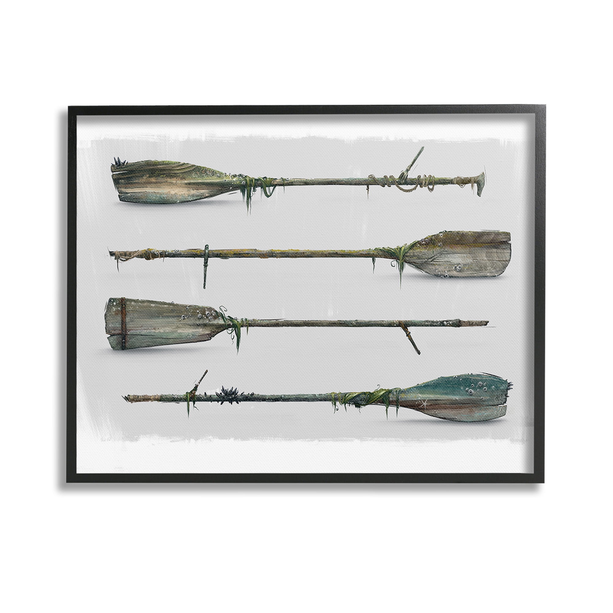 Stupell Industries Vintage Nautical Boat Oars Transportation Painting Black Framed Art Print Wall Art, 14 x 11