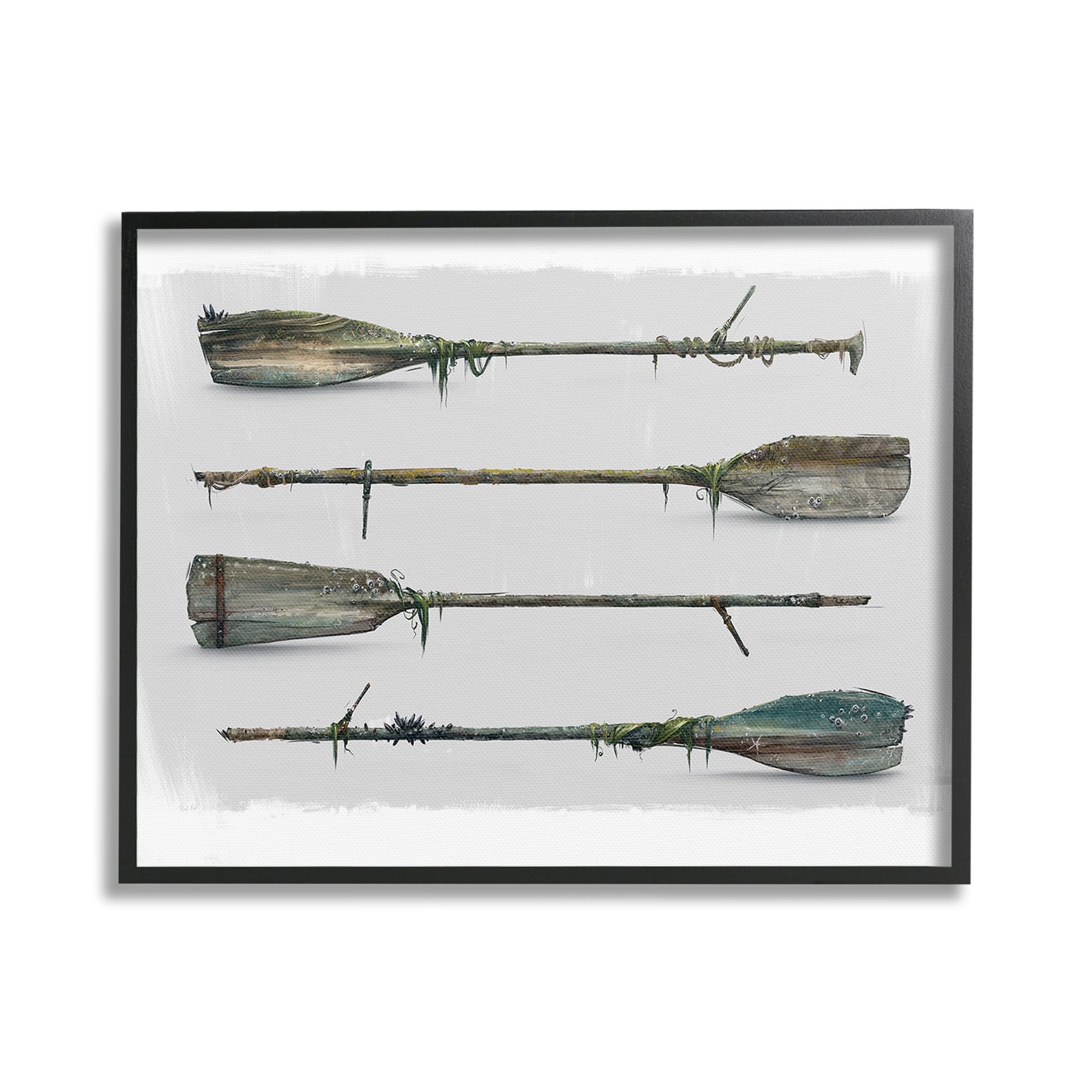 Stupell Industries Vintage Nautical Boat Oars Transportation Painting Black Framed Art Print Wall Art, 20 x 16
