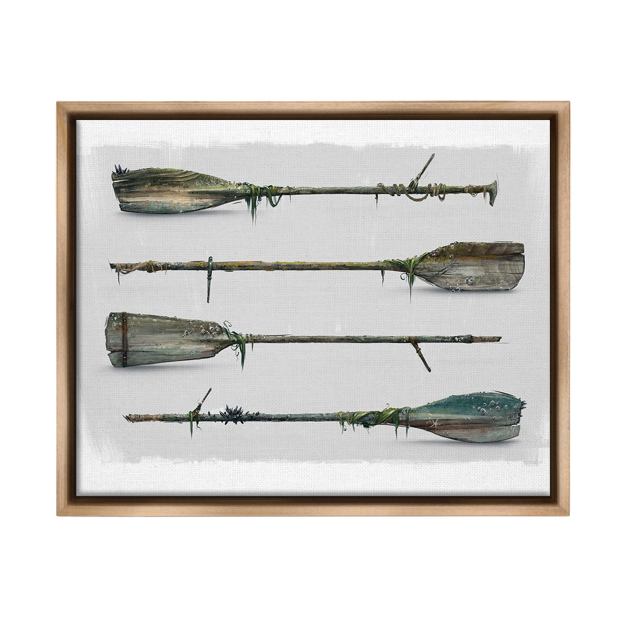 Stupell Industries Vintage Nautical Boat Oars Transportation Painting Brown Floater Framed Canvas Art Print Wall Art, 21 x 17