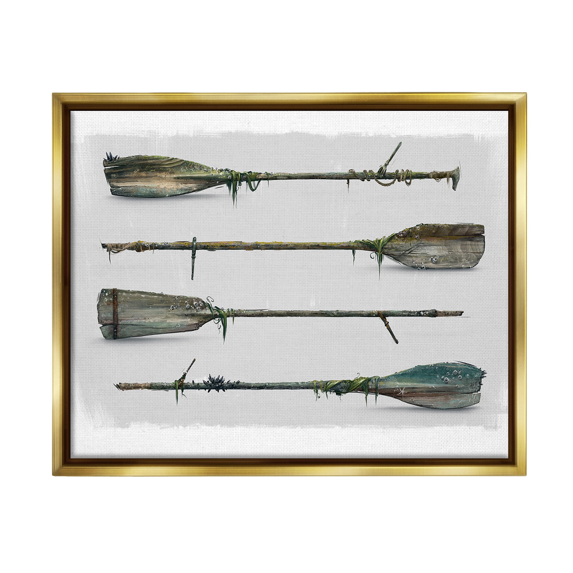 Stupell Industries Vintage Nautical Boat Oars Transportation Painting Gold Floater Framed Canvas Art Print Wall Art, 21 x 17
