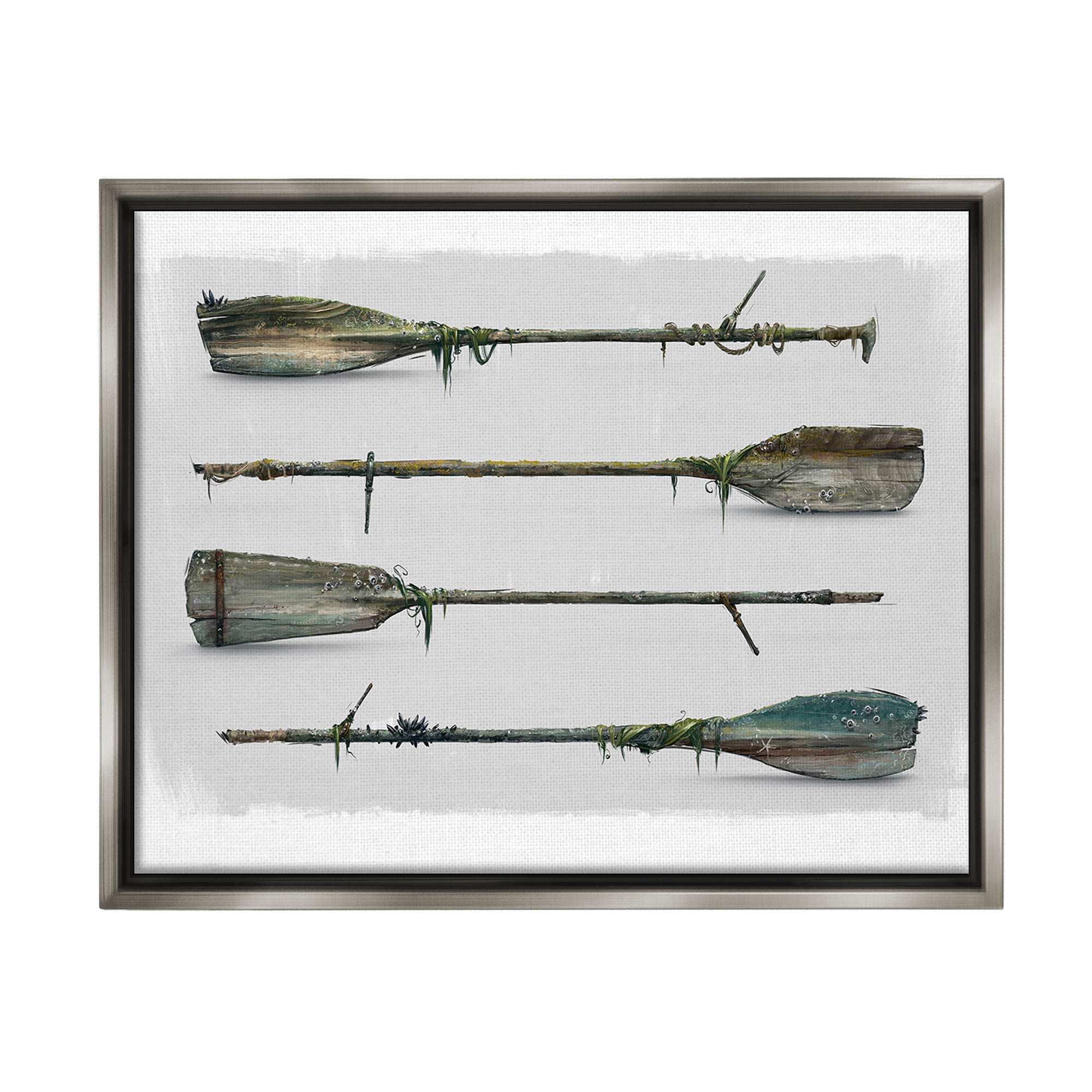 Stupell Industries Vintage Nautical Boat Oars Transportation Painting Gray Floater Framed Canvas Art Print Wall Art, 21 x 17