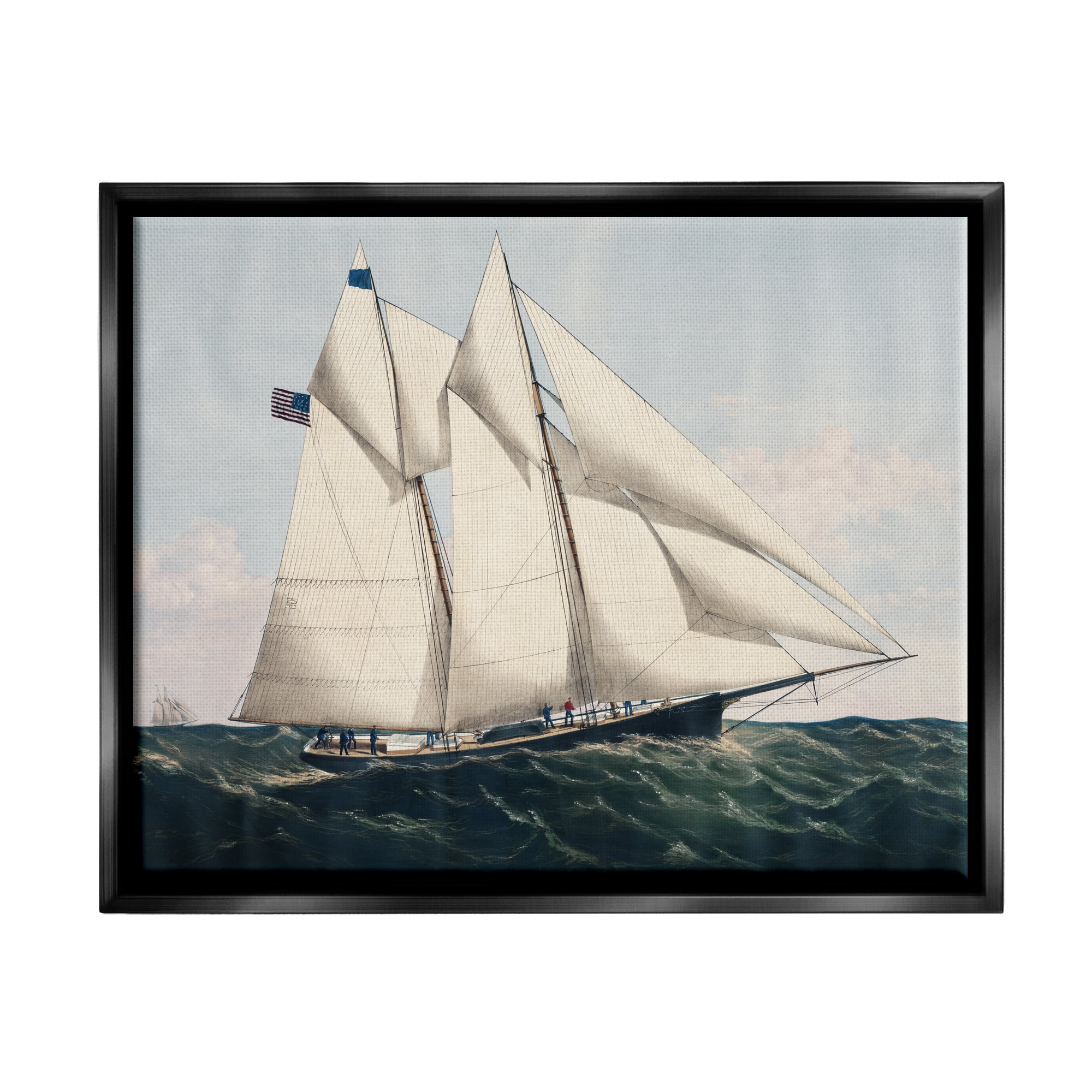Stupell Industries Vintage Nautical Yacht Transportation Painting Black Floater Framed Art Print Wall Art, 21 x 17