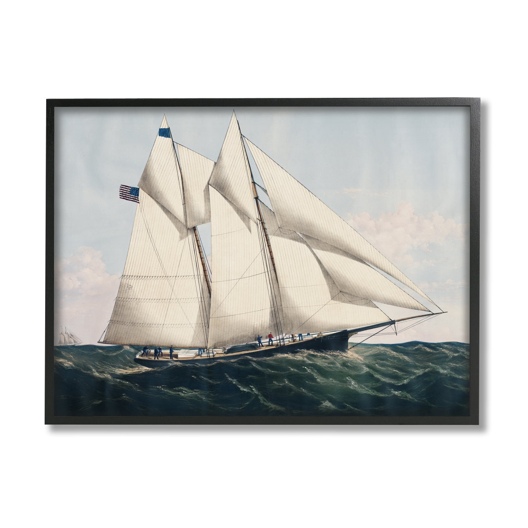 Vintage Nautical Yacht Print on Canvas with Black Frame