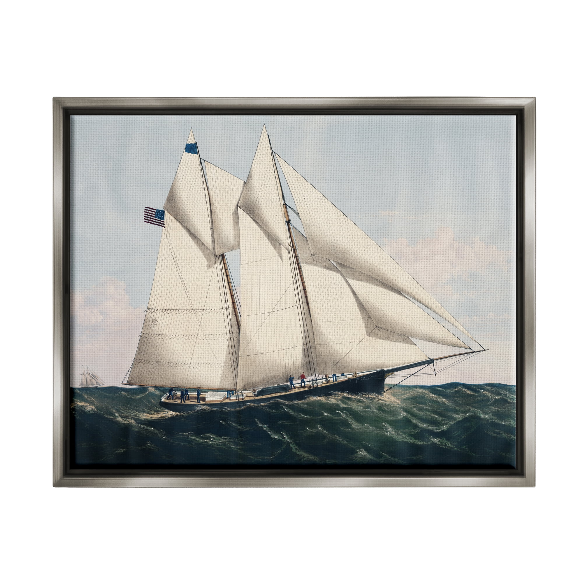 Stupell Industries Vintage Nautical Yacht Transportation Painting Gray Floater Framed Art Print Wall Art, 21 x 17