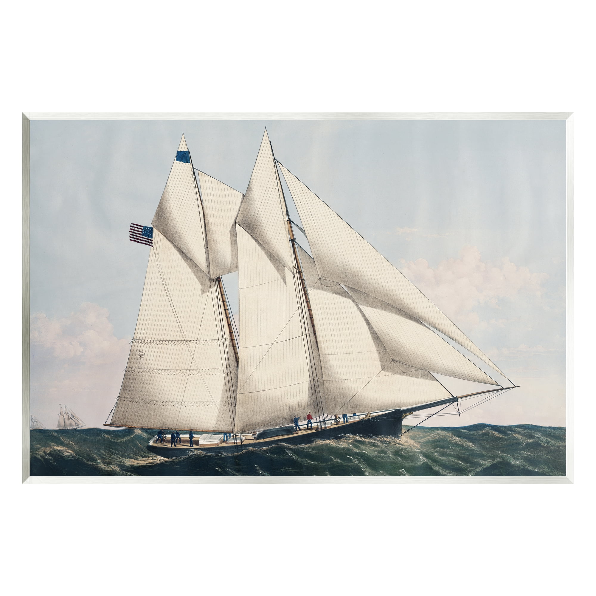 Vintage Nautical Yacht Lithograph Print on MDF Wood, 19 x 13