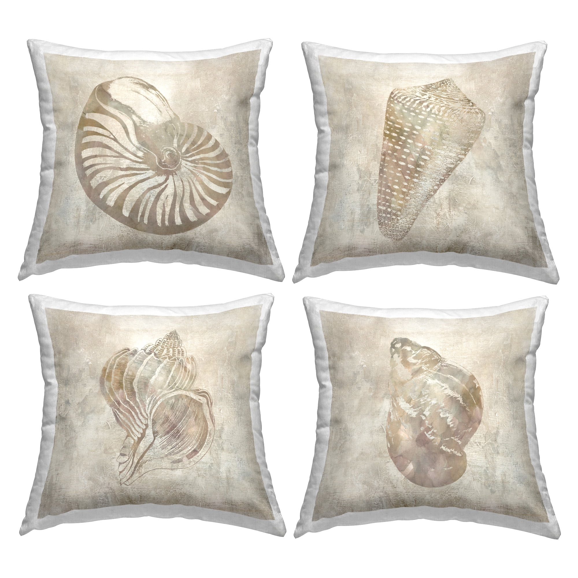 Stupell Industries Vintage Nautilus Seashells Soft Pattern Coastal Beige, 18 x 7 x 18, Decorative Pillows, (Set of 4)