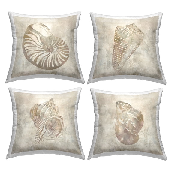 Stupell Industries Vintage Nautilus Seashells Soft Pattern Coastal Beige, 18 x 7 x 18, Decorative Pillows, (Set of 4)