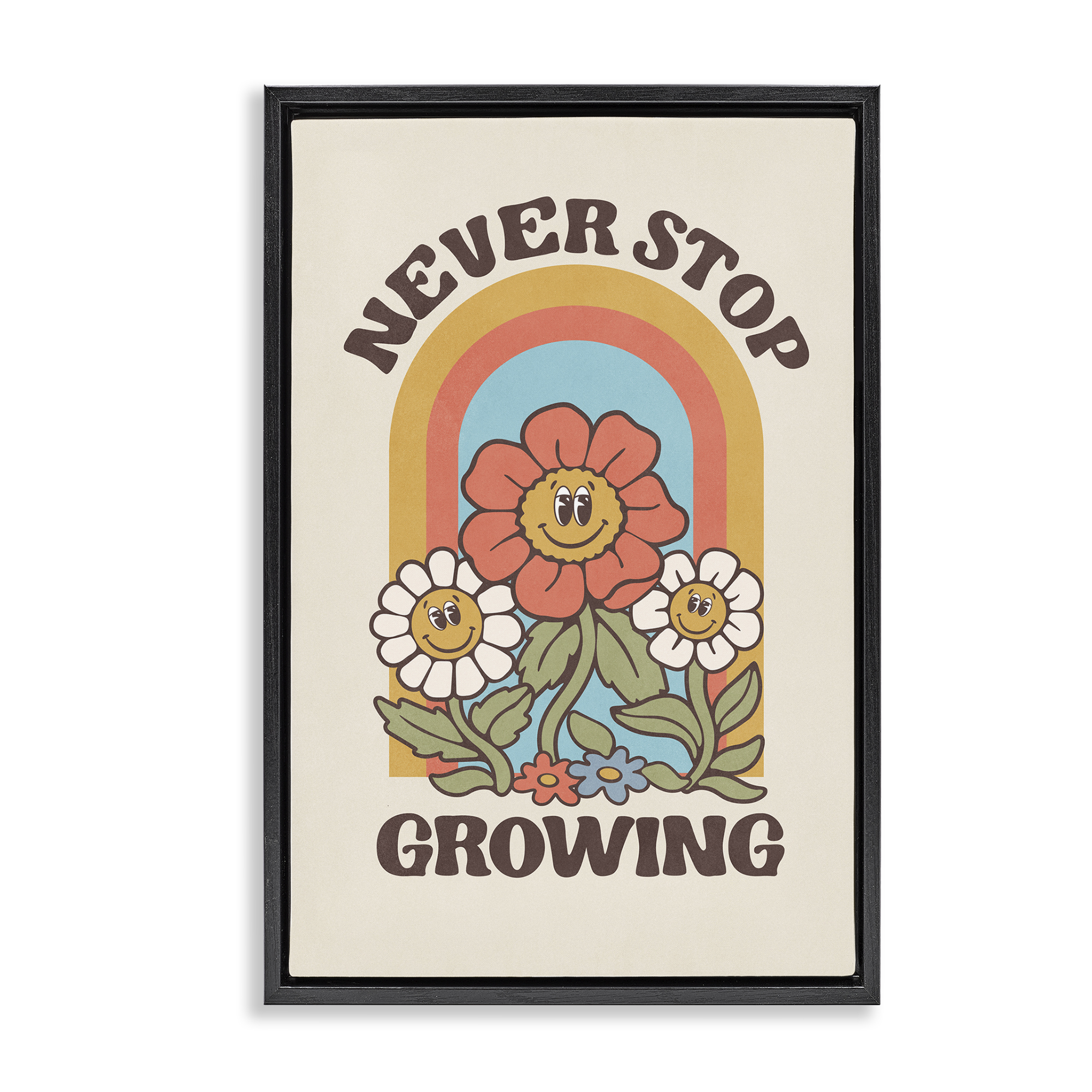 Stupell Industries Vintage Never Stop Growing Plants & Flowers Painting Black Floater Framed Canvas Art Print Wall Art, 17 x 25