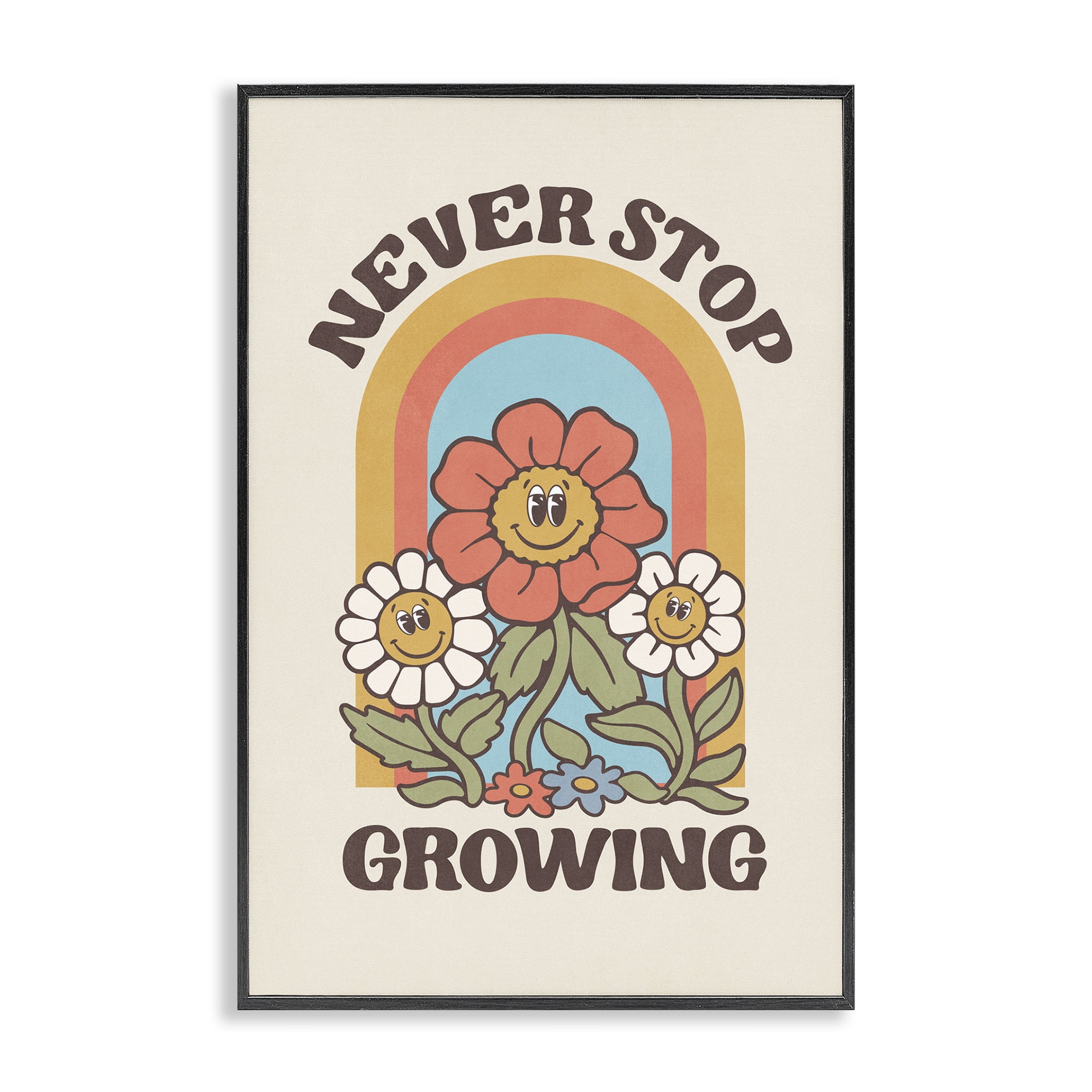 Stupell Industries Vintage Never Stop Growing Plants & Flowers Painting Black Framed Art Print Wall Art, 20 x 30