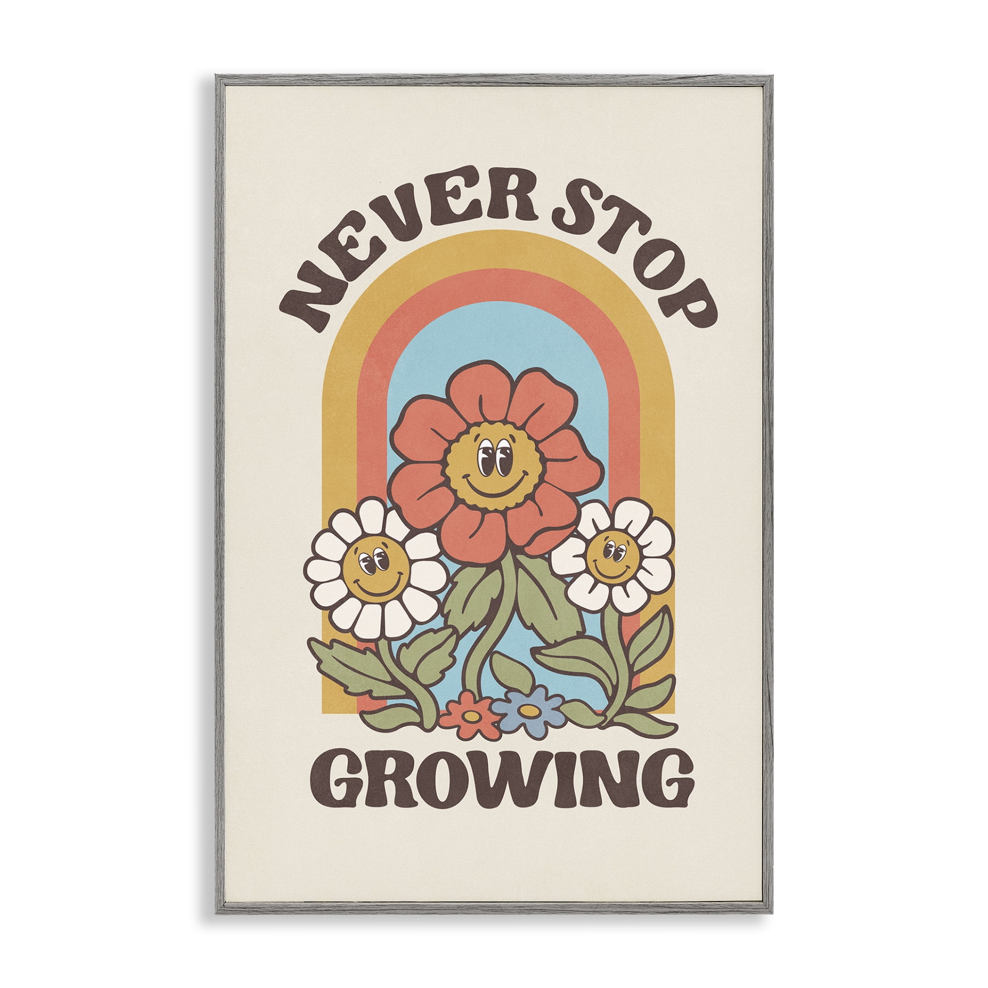 Stupell Industries Vintage Never Stop Growing Plants & Flowers Painting Gray Framed Art Print Wall Art, 16 x 24